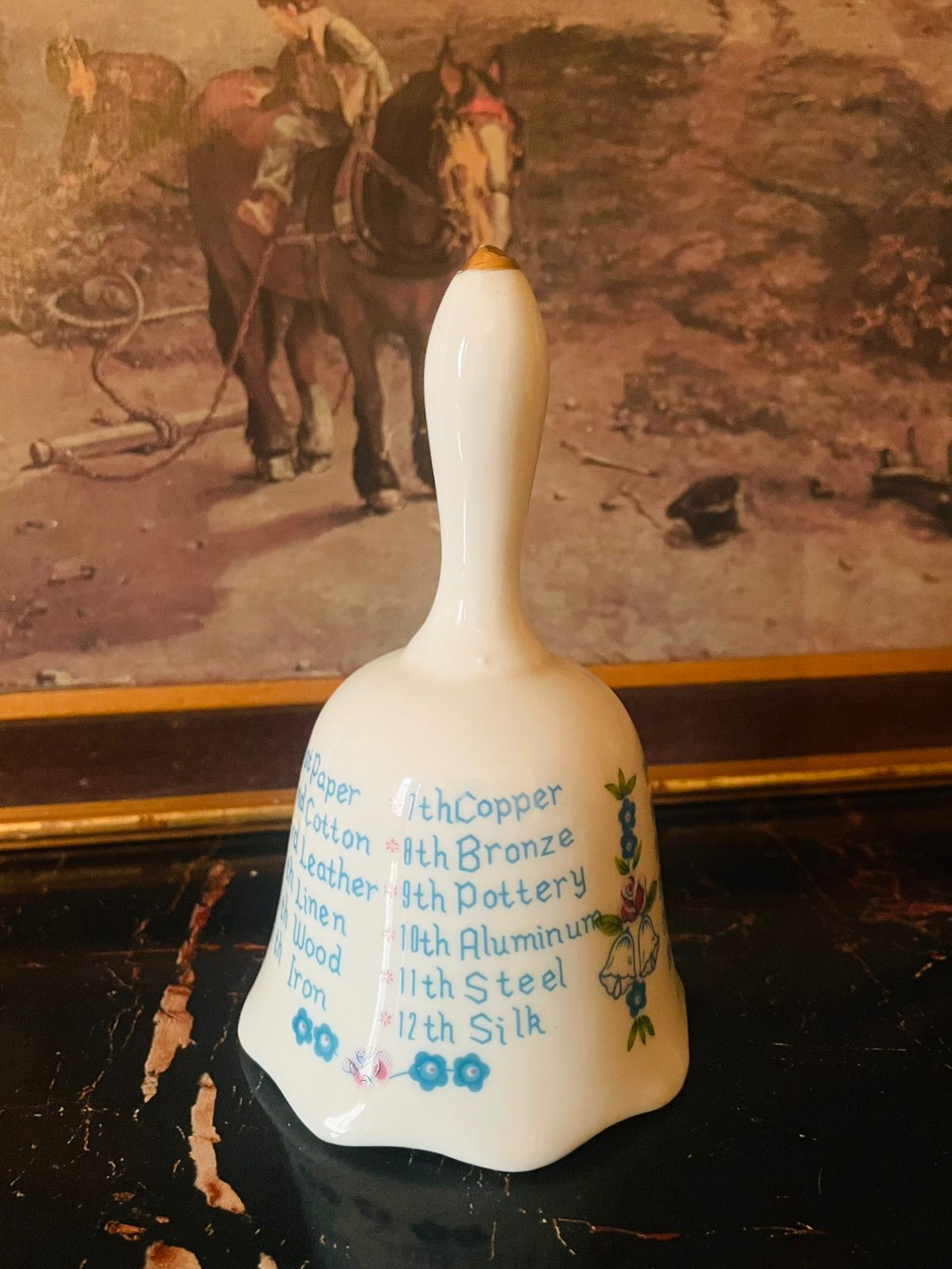 Vintage English Porcelain Table Bell – Floral Design