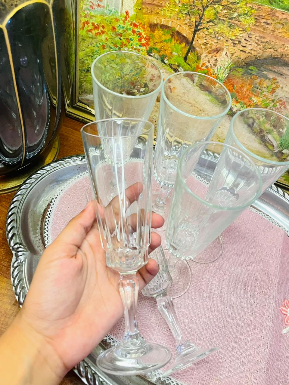 Vintage Set of 6 French Luminarc Lance Style Glasses – Elegant Retro Drinkware
