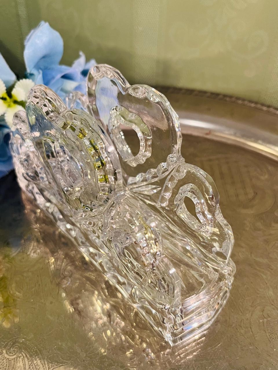 Vintage Pressed Crystal Heart Napkin Holder 16 cm