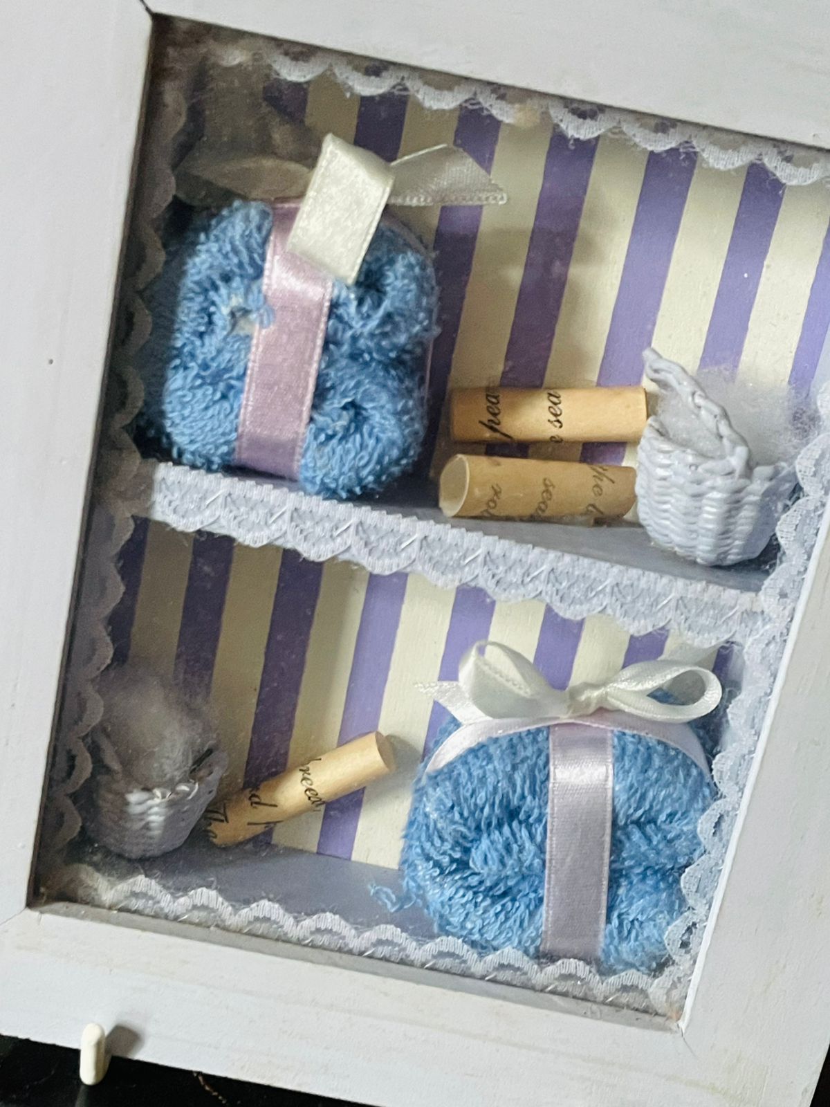 Wall Frame Decor – Blue Towel & Scroll Shadow Box