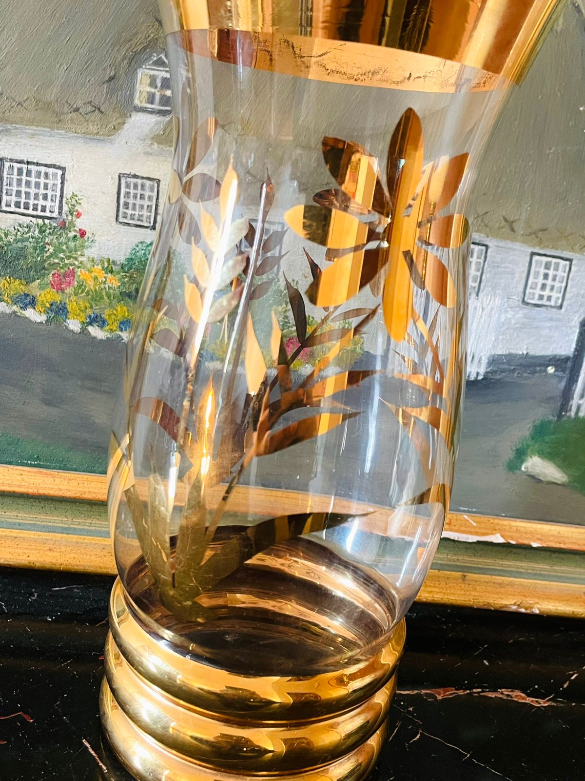 Vintage Hand-Gilded Glass Vase – Floral Etching with 24K Gold Detailing