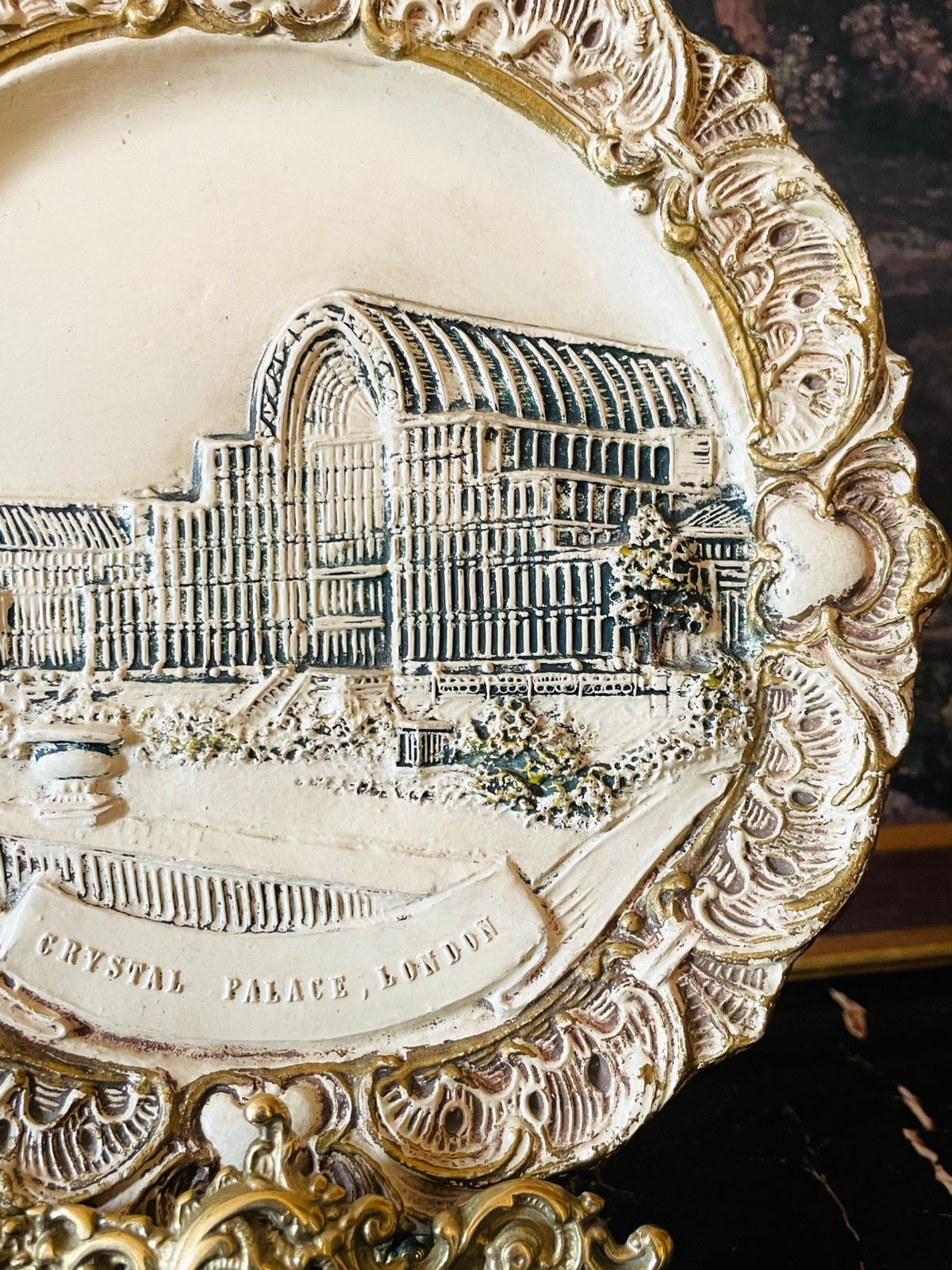 Antique Austrian Relief Plate – Crystal Palace, London Architectural Souvenir, Ceramic 7 inches