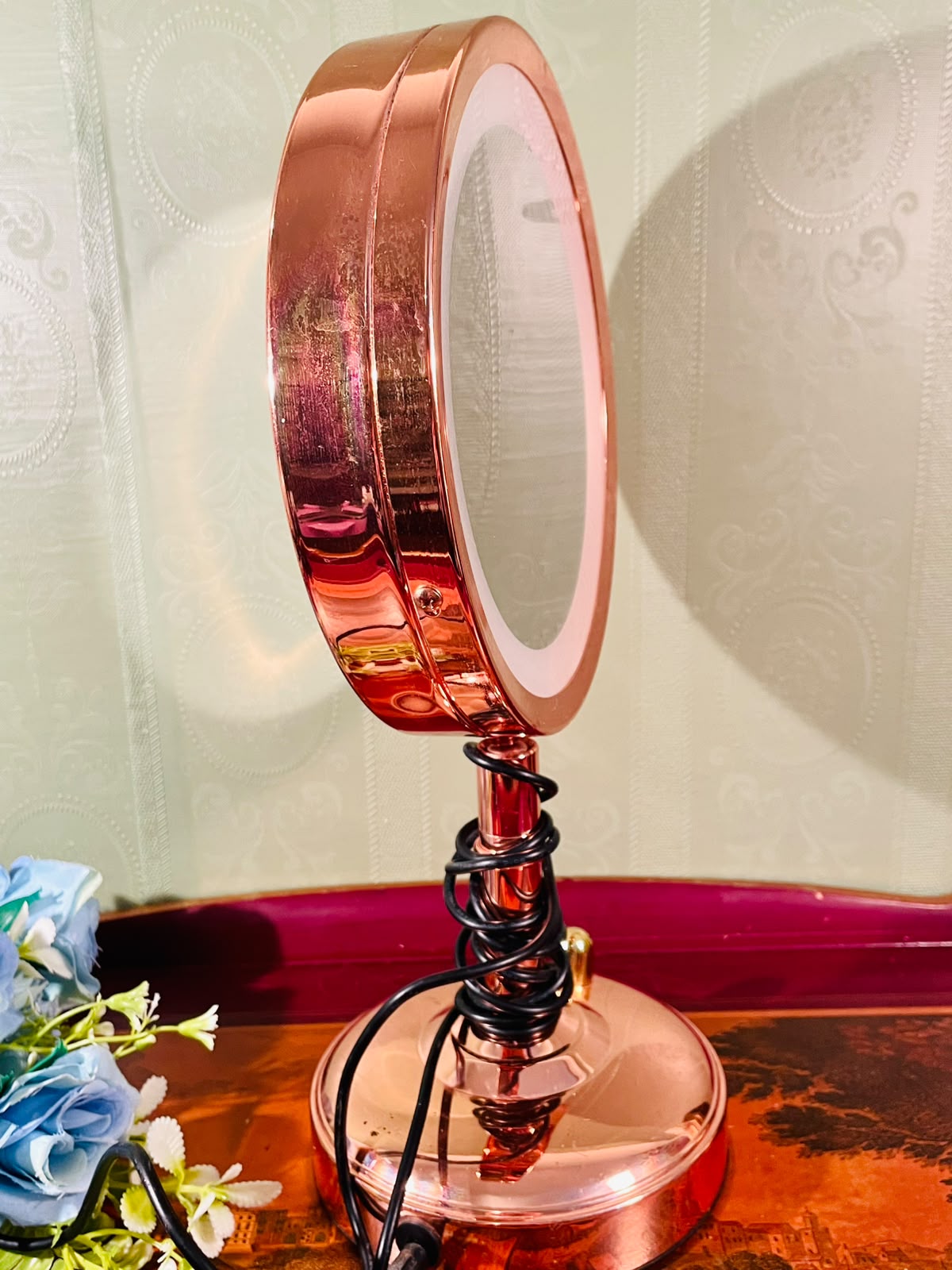 Rose Gold Lighted Vanity Mirror – 12 Inch