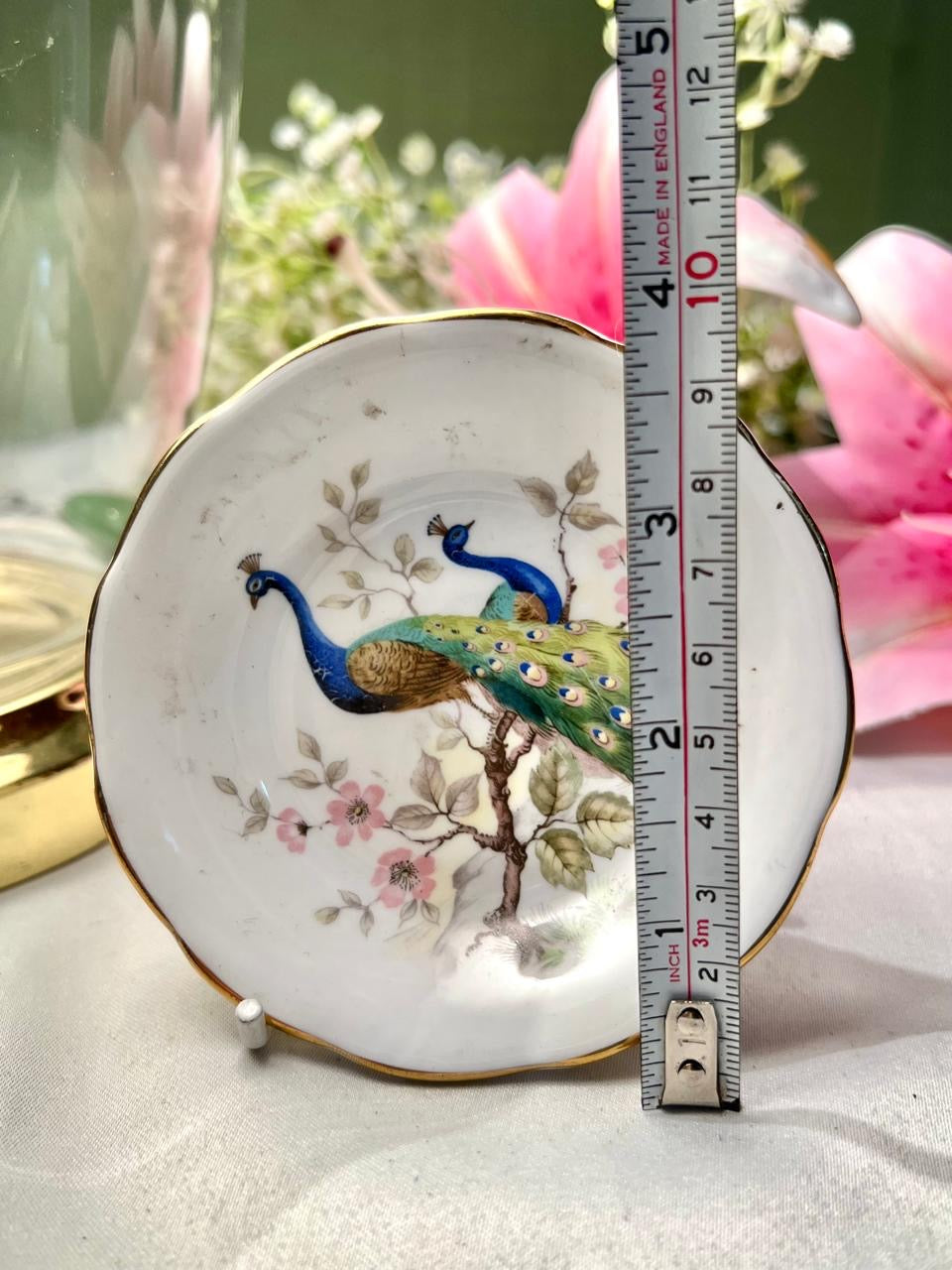 Heatherley Fine Bone China Peacock Decorative Plate 4 in