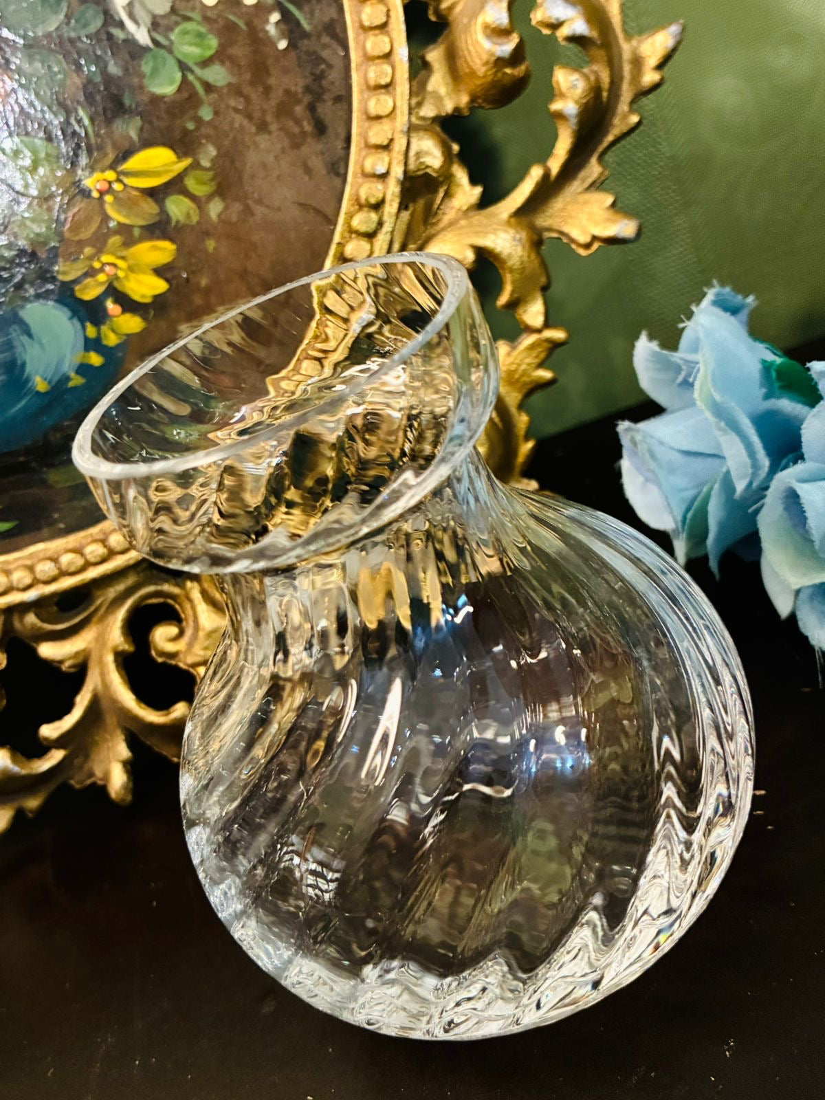 Vintage Clear Swirl Glass Vase