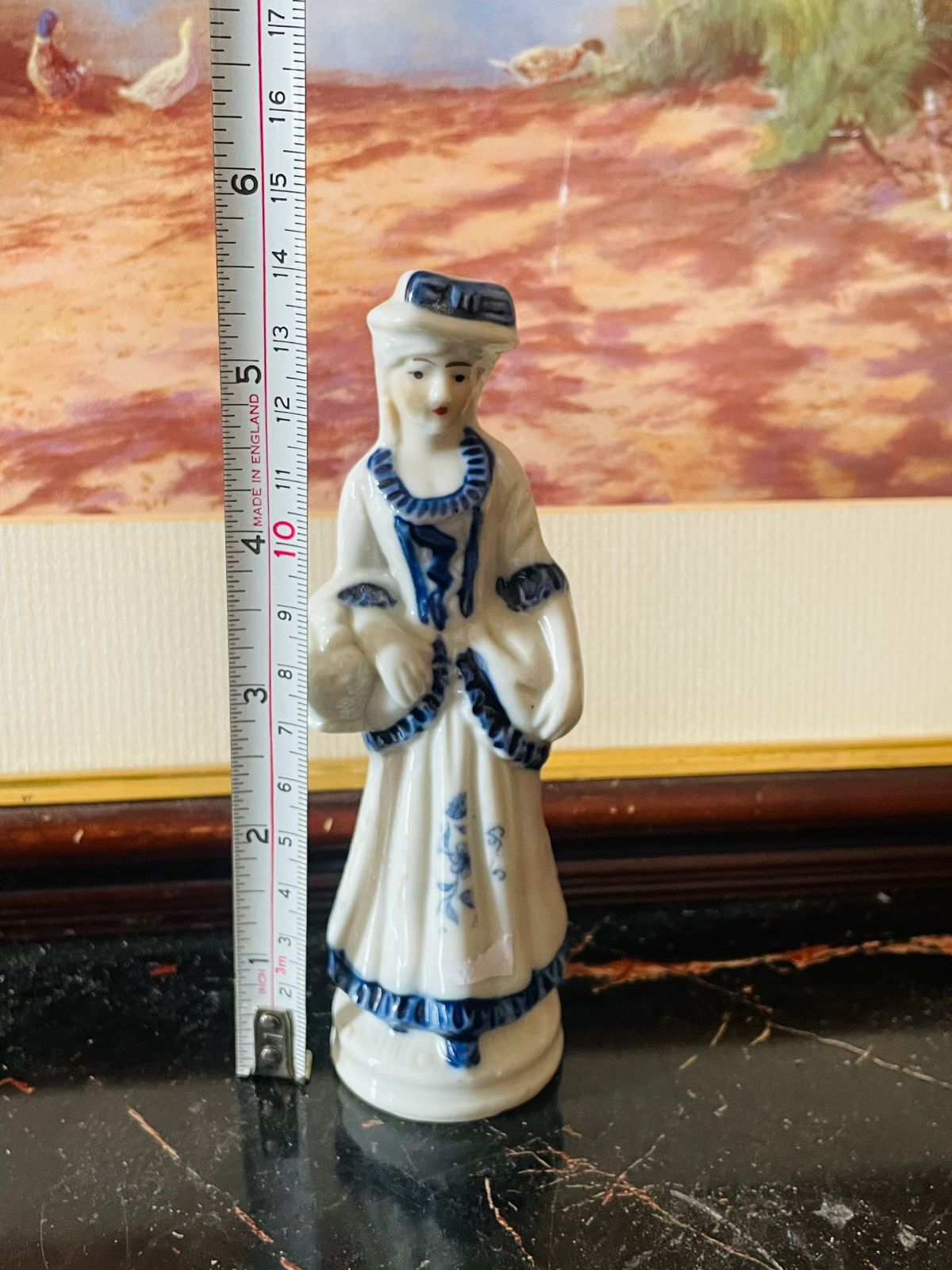 Victorian Style Lady in Blue & White Dress Figurine (England) Blue Pottery Home Decor