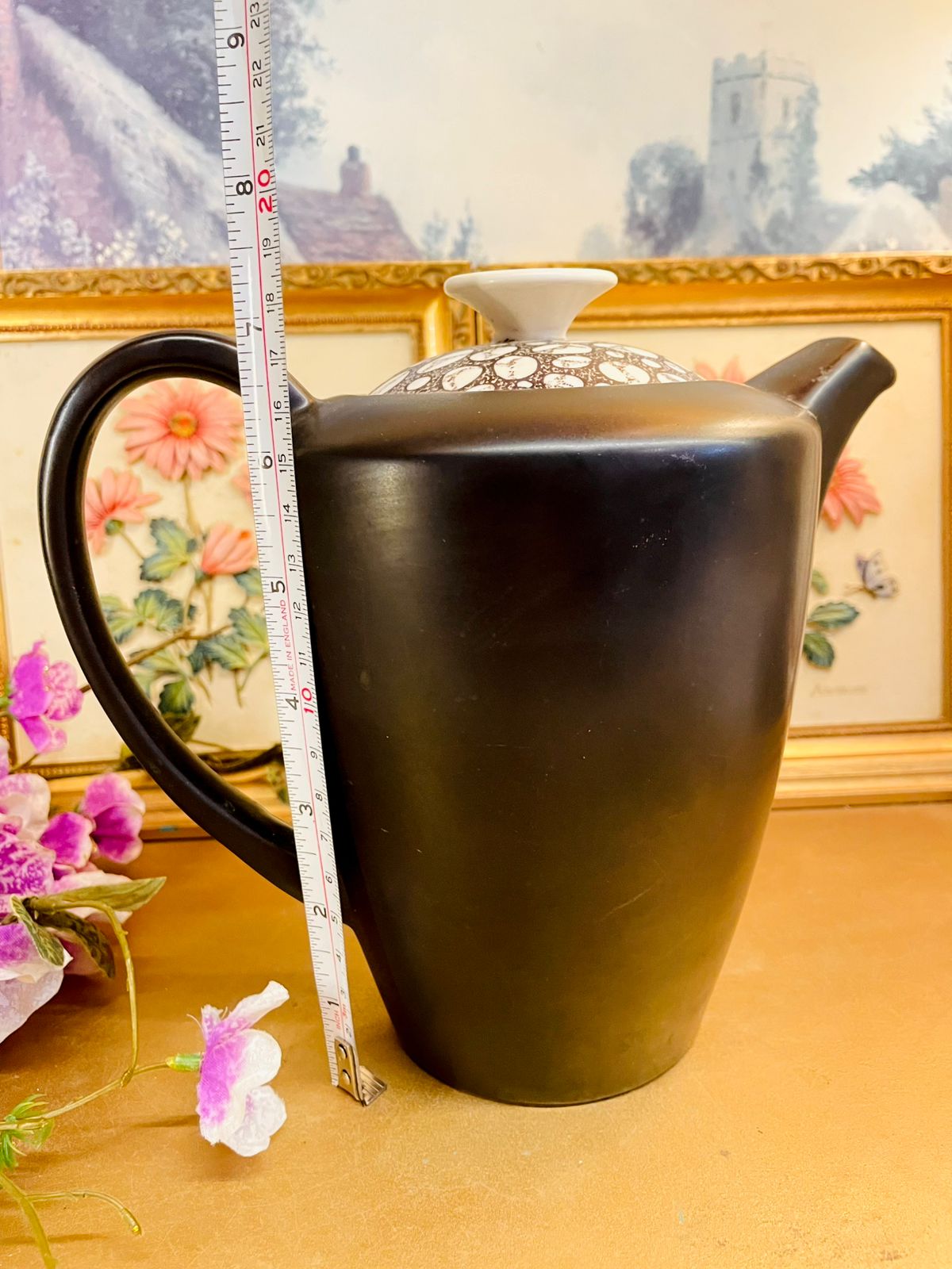 Black Ceramic Coffee Pot with Patterned Lid