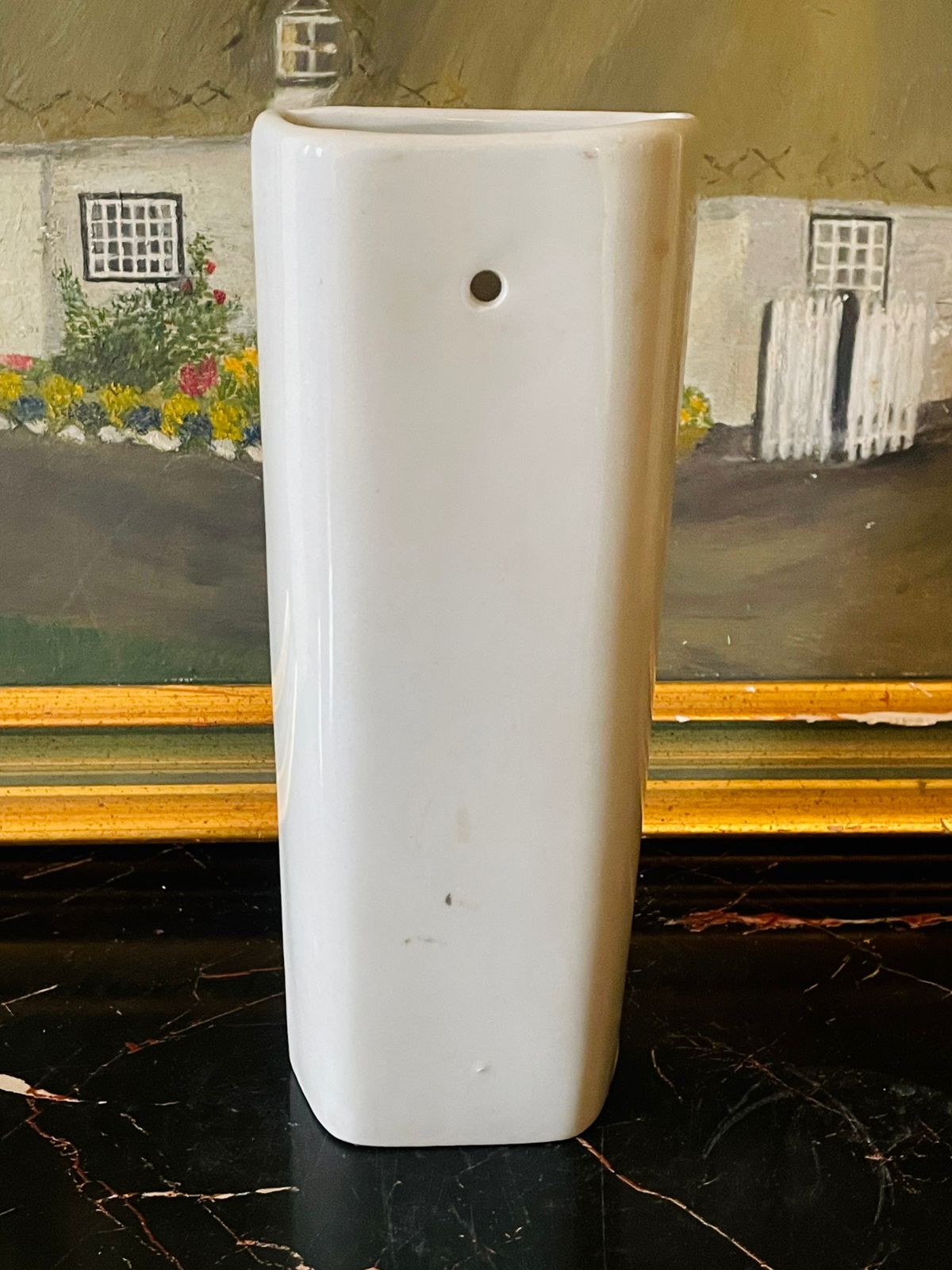 Vintage English Porcelain Wall Vase – Pastel Blue & Pink Floral, 8 Inch