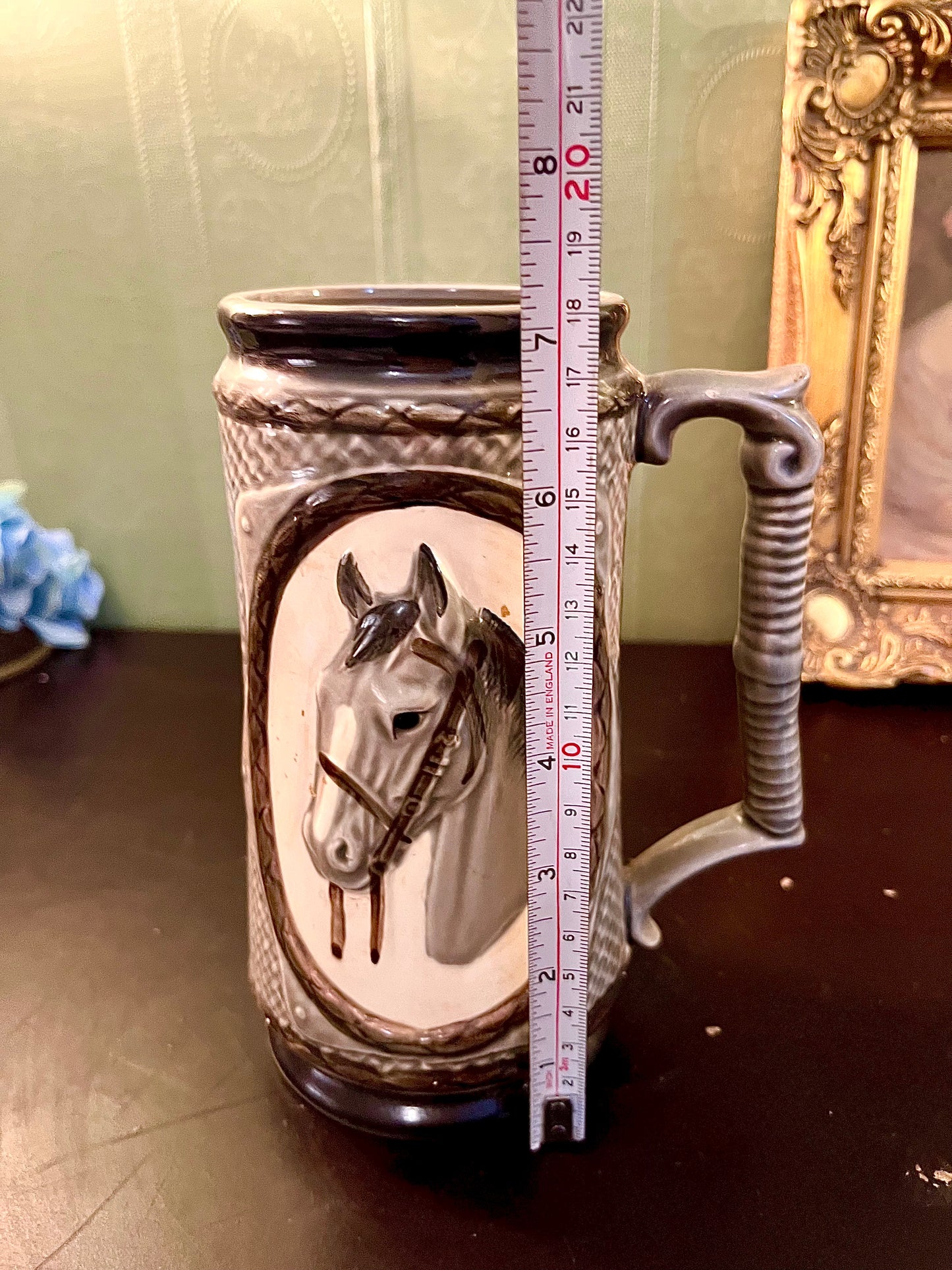 Vintage Horse Head Ceramic Stein Mug 7 Inch