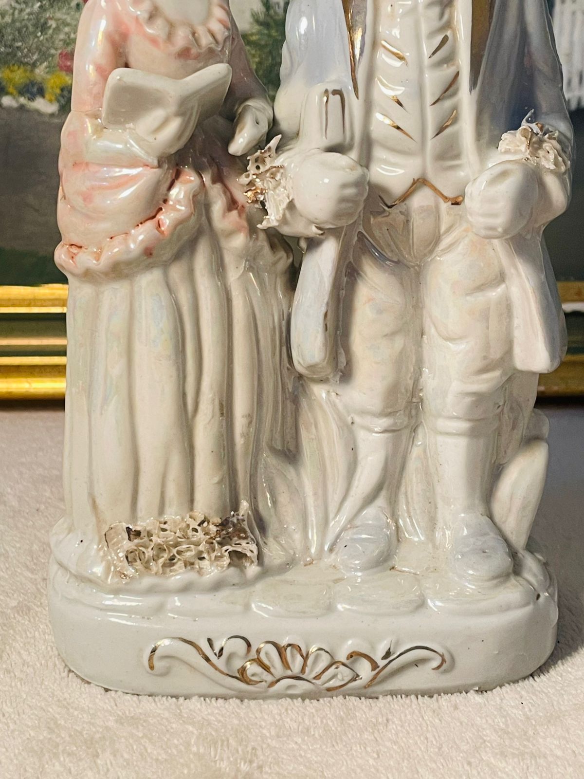 Vintage Lusterware Victorian Couple Figurine – Porcelain Romantic Scene –