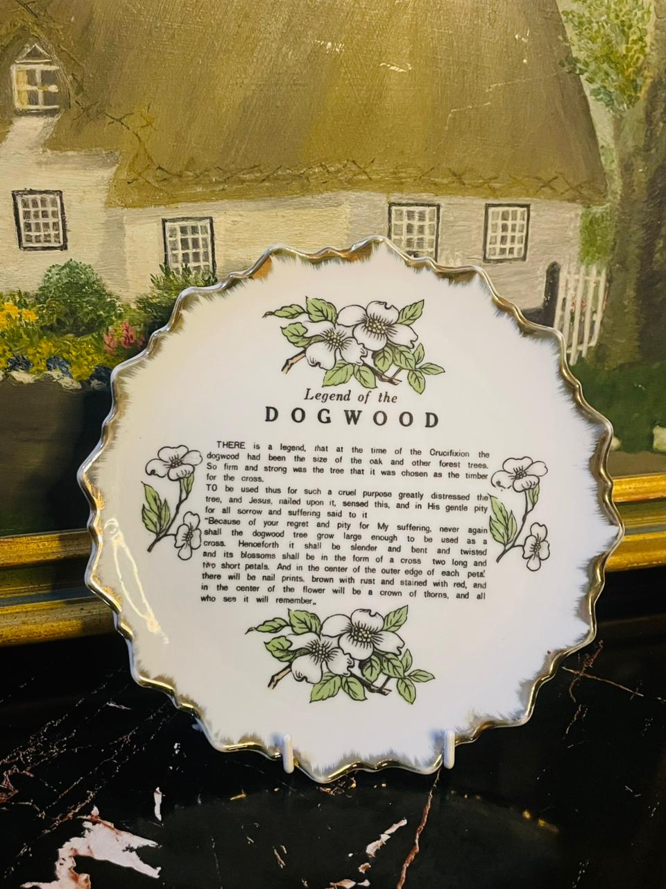 Vintage Legend of Dogwood Crucifixion Porcelain Wall Plate – Gold Rimmed Religious Collectible in Pakistan