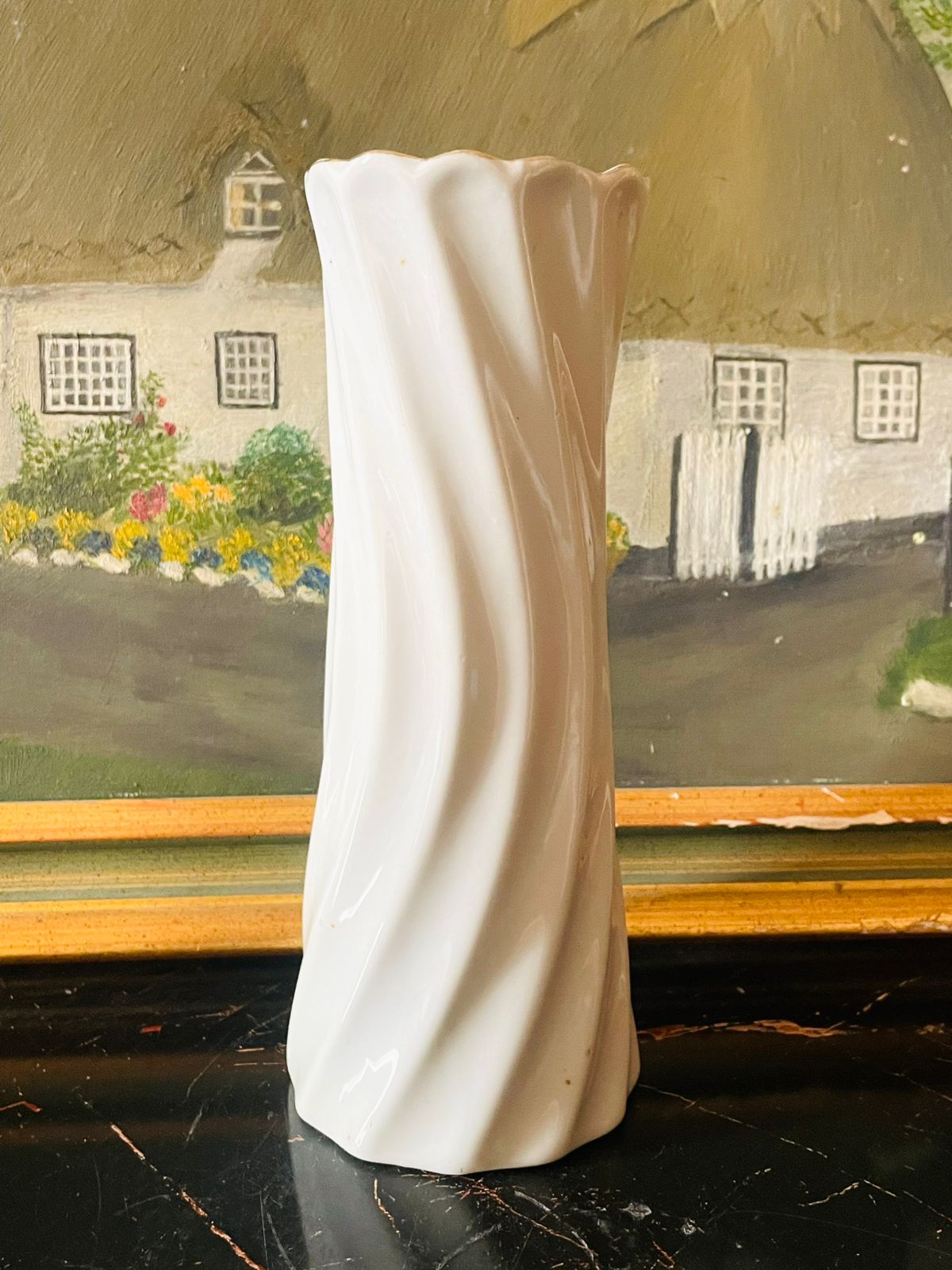 Vintage English Porcelain Vase with Purple Iris Floral Design