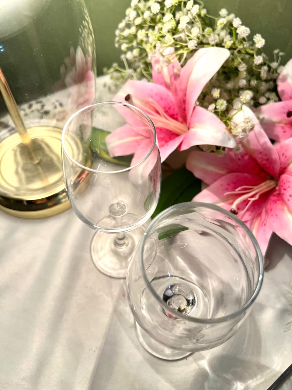 Vintage Clear Crystal Wine Goblets Pair Approx. 18 cm Tall