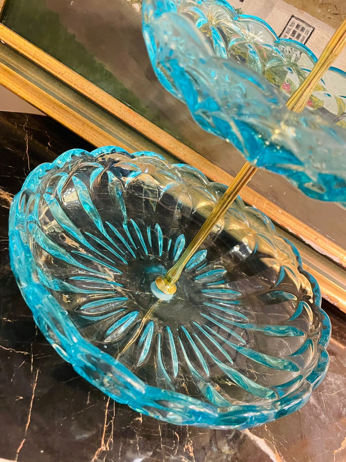 Attractive Vintage Two-Tier Blue Glass Cake Plate – Made in England