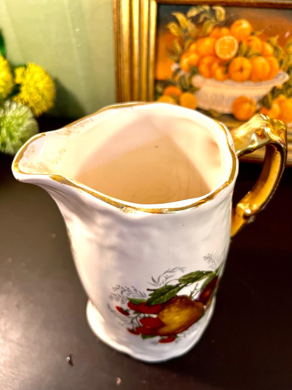 Vintage Pear & Raspberry Porcelain Pitcher – 7 Inch