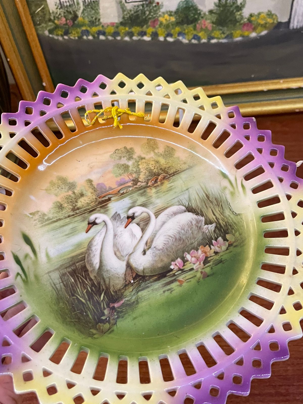 Victorian Decorative Plate | Cutwork | 8" | Love Swans | England