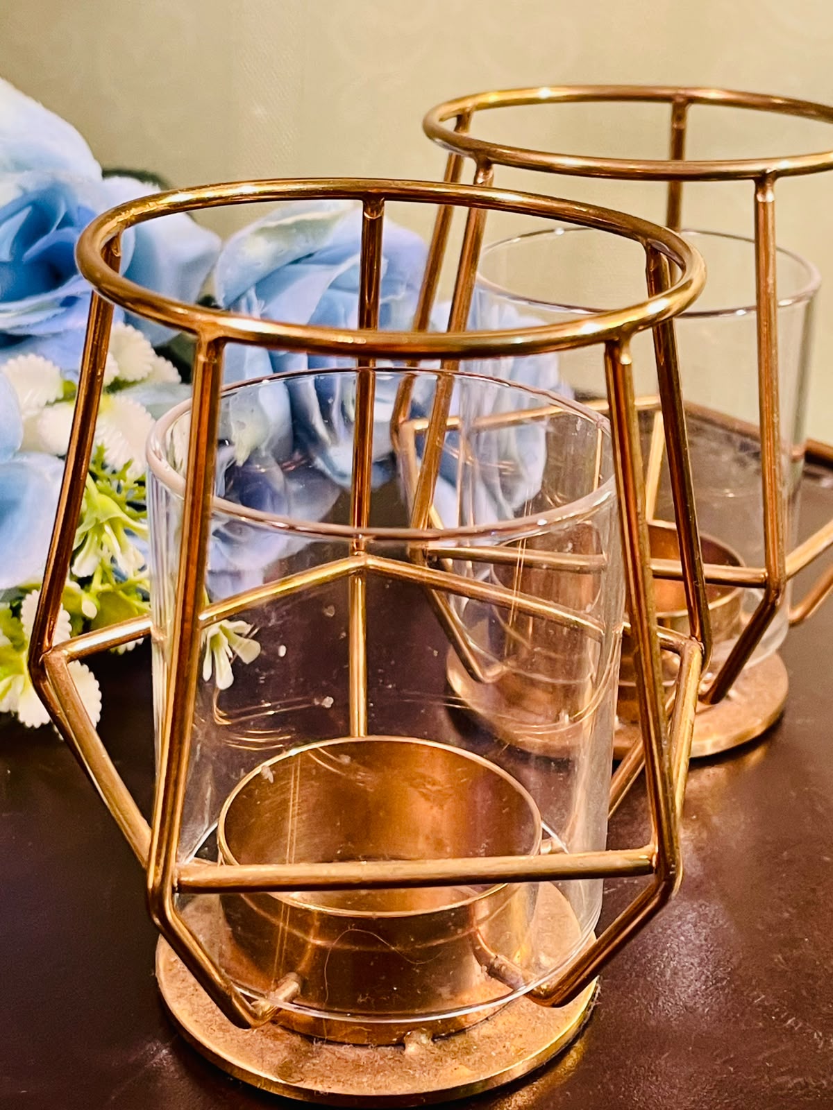 Gold Metal & Glass Tealight Candle Holder Set (2 Piece)