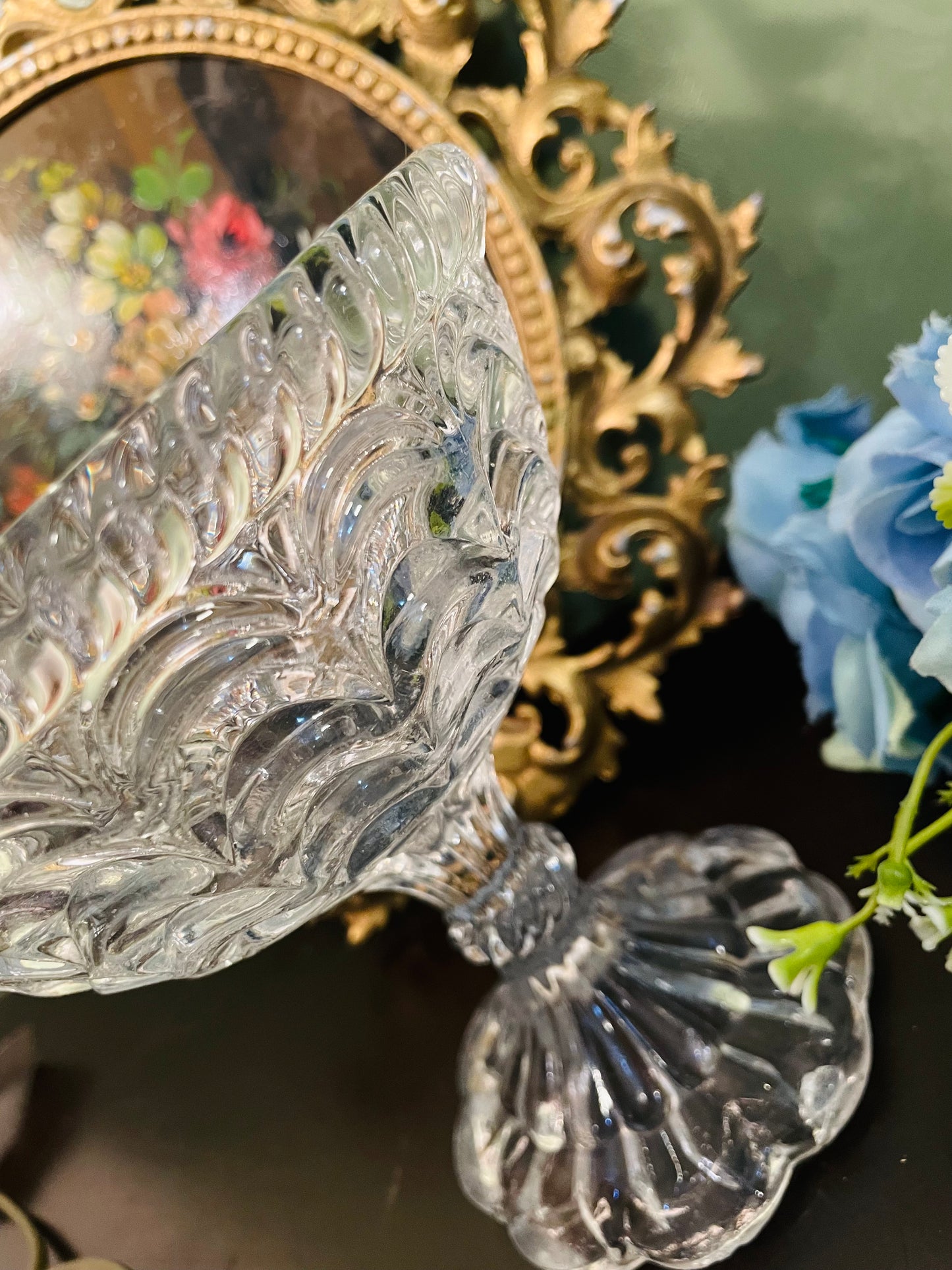 Vintage Crystal Glass Pedestal Bowl