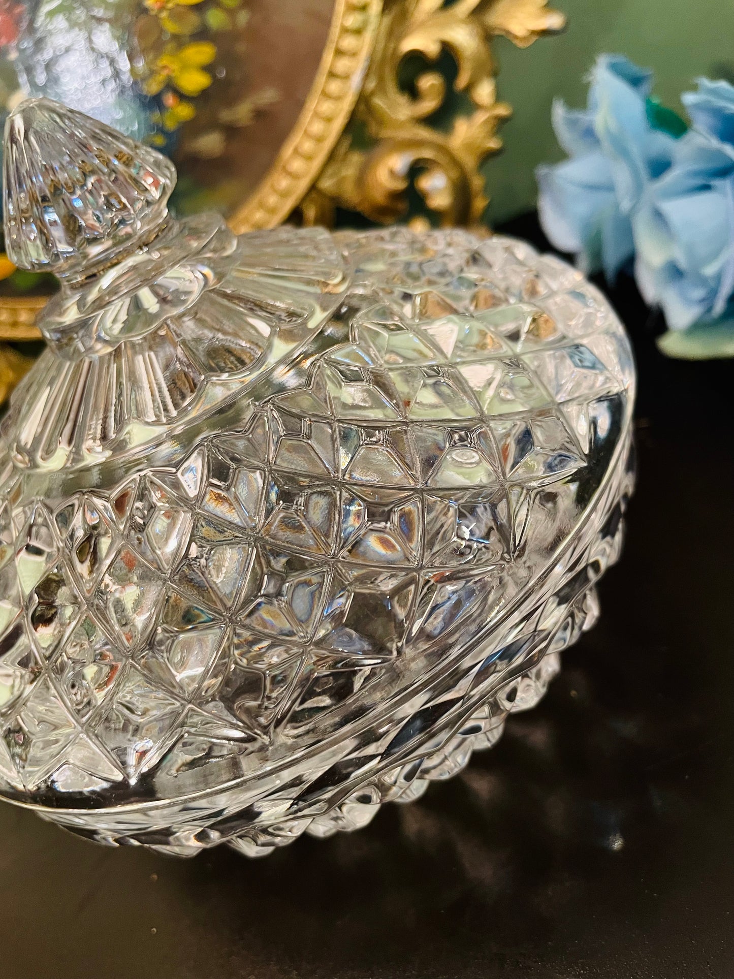 Vintage Crystal Glass Lidded Candy Dish