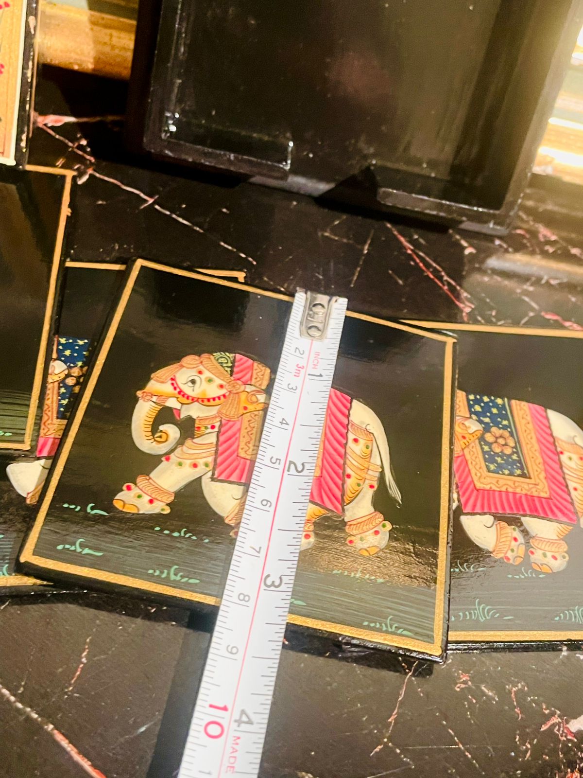 Hand-Painted Elephant Coaster Set (6 pcs with Box) — Rajasthani Art Style