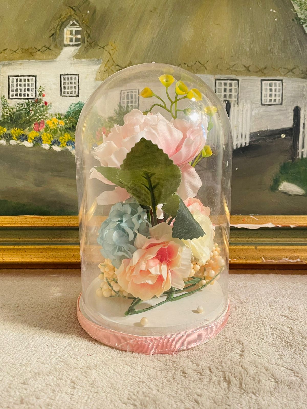 Clear Glass Round Cylinder Flower Dome – Elegant Decorative Display