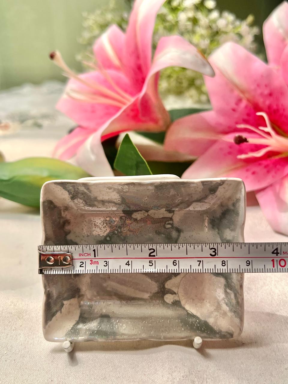 Silver-Tone Rectangular Decorative Trinket Dish – Approx. 4 Inch