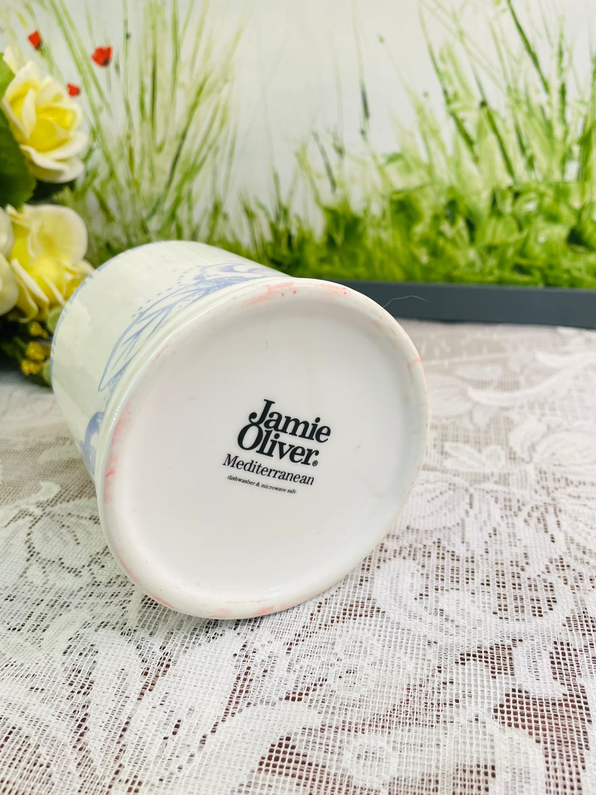 Jamie Oliver Mediterranean Mug – Blue & White Ceramic Coffee Cup