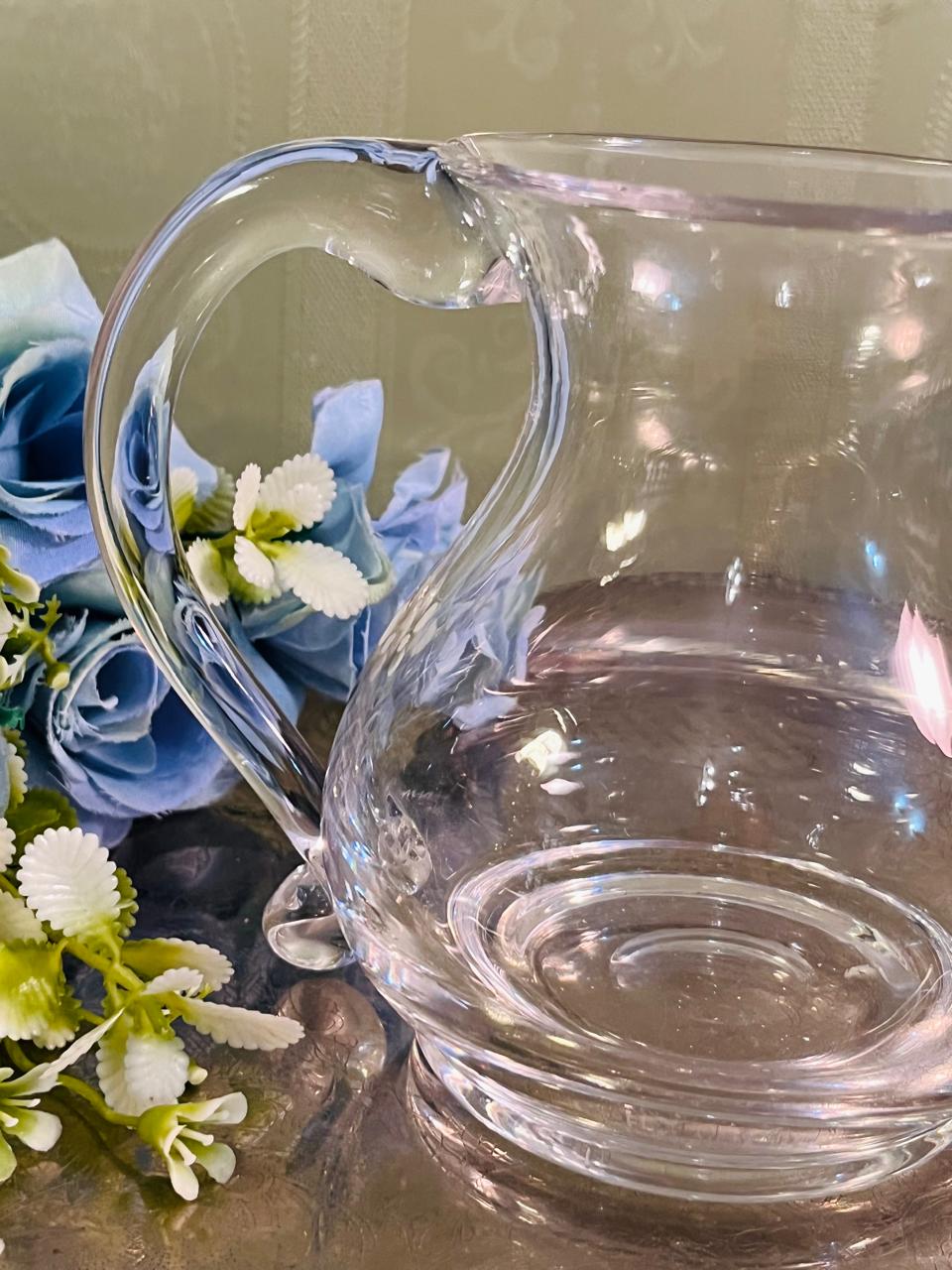 Vintage Clear Crystal Water Jug 13 cm Curved Handle