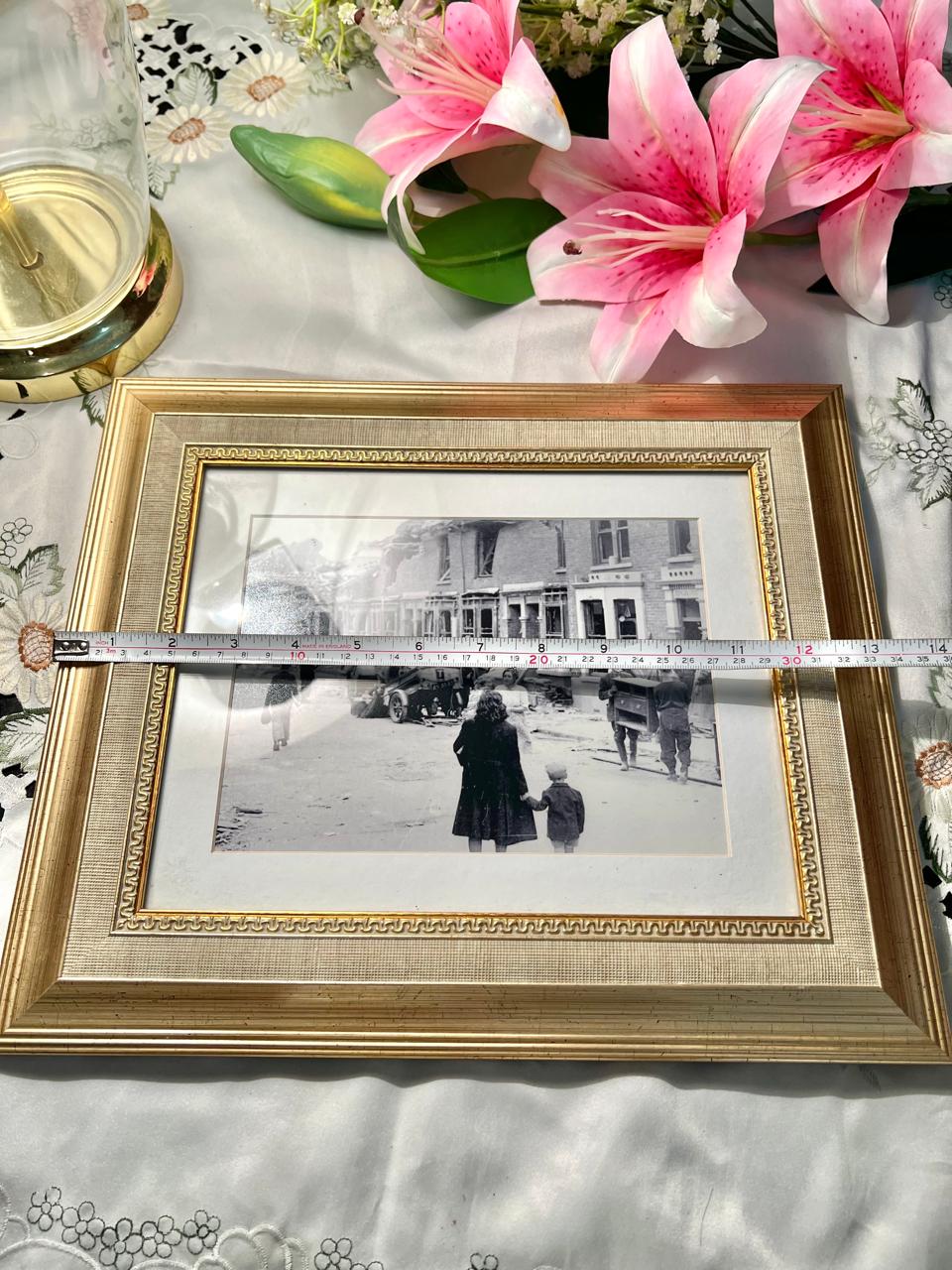Black & White Street Scene Framed Photograph 14"