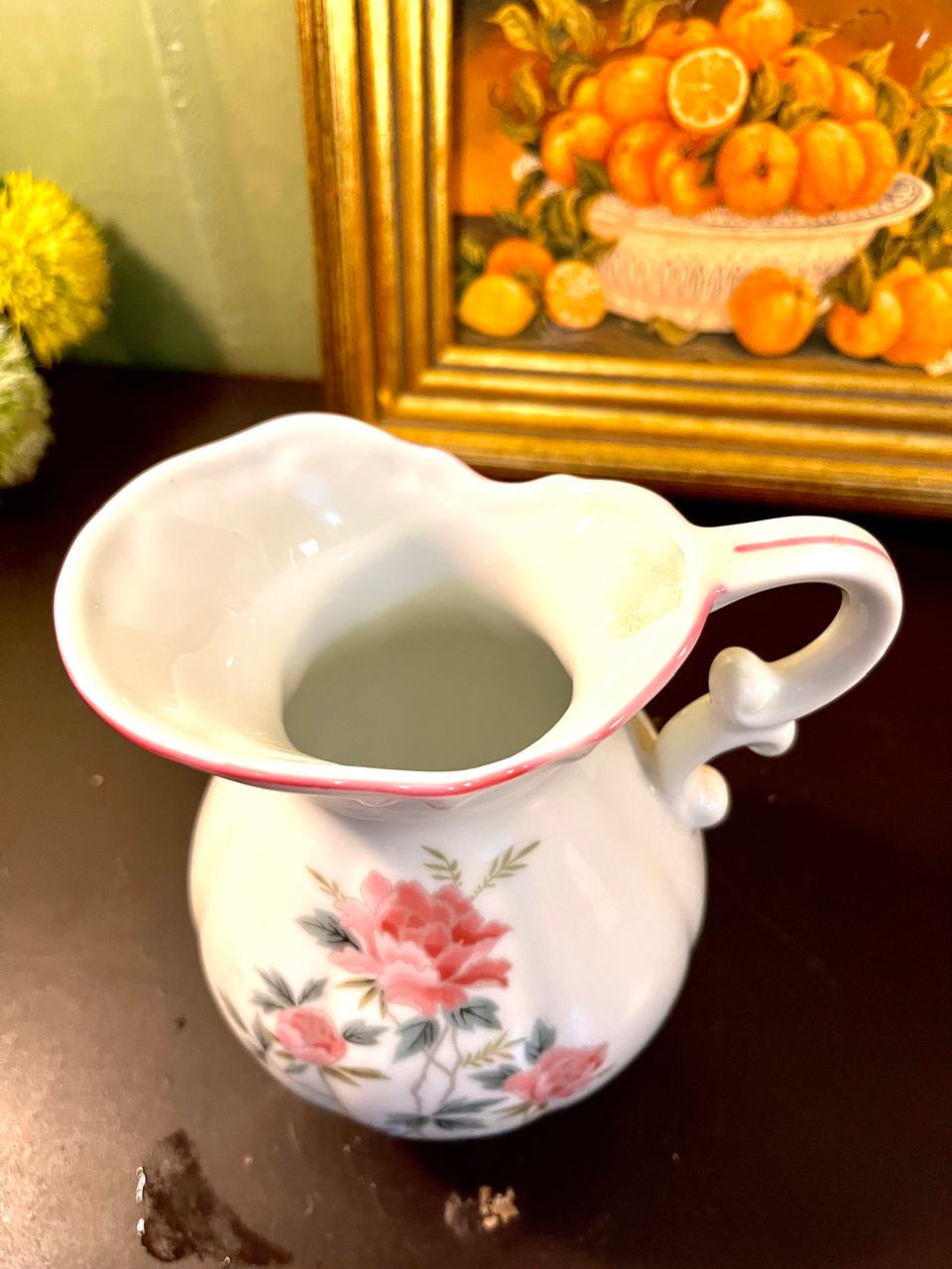 Vintage Pink Peony Porcelain Pitcher – 6 Inch