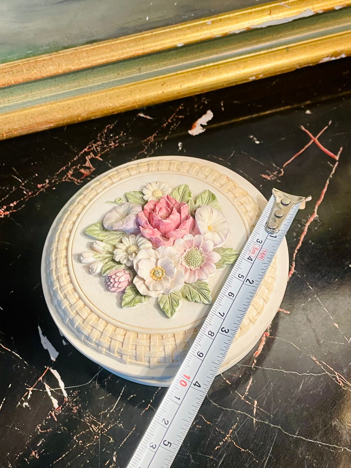 Genuine Alabaster Floral Trinket Box – Handcrafted Collectible Jewelry Box