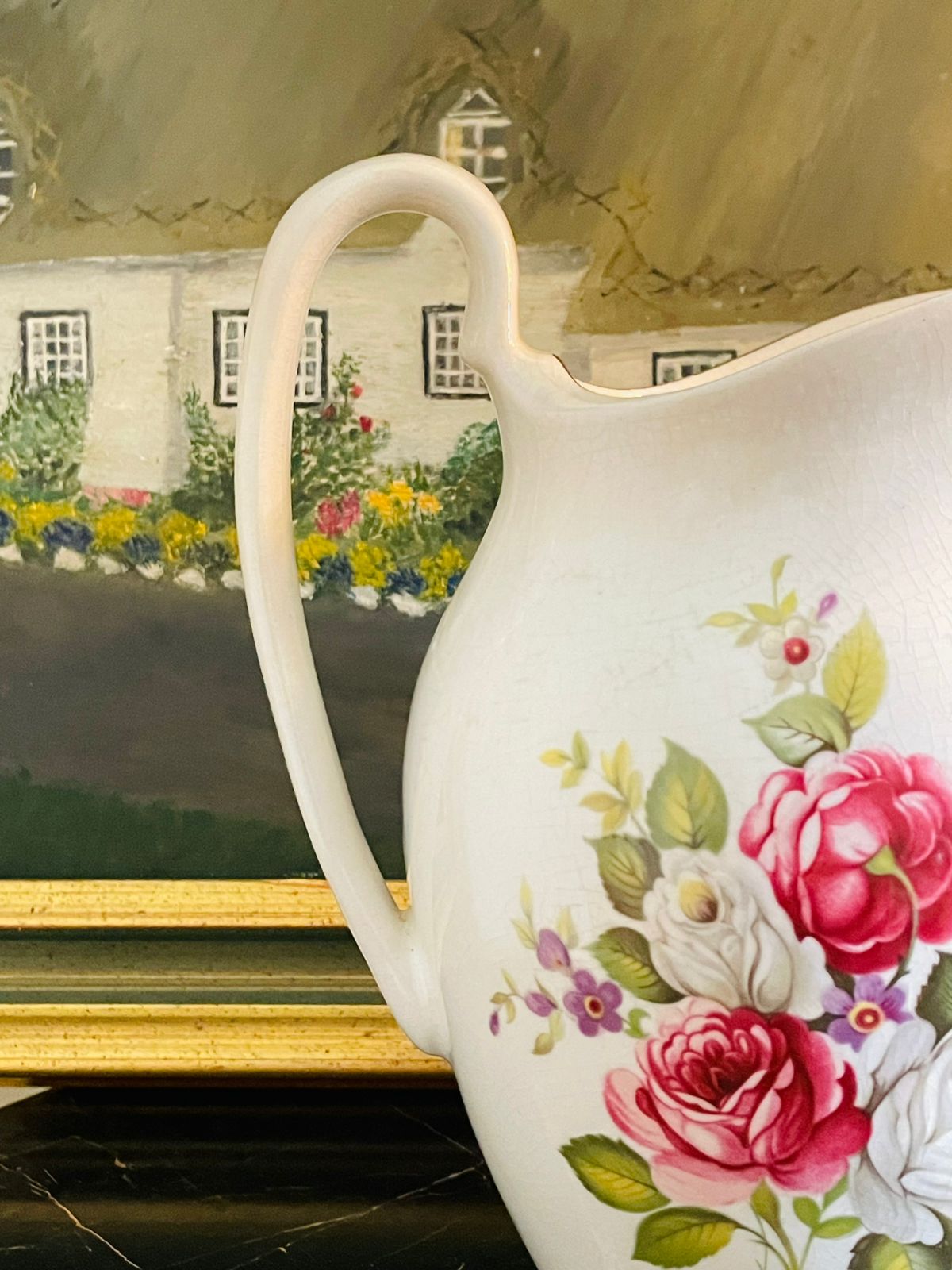 White Ceramic Flowery Jug Pitcher Vase – Glazed Decorative Home Décor