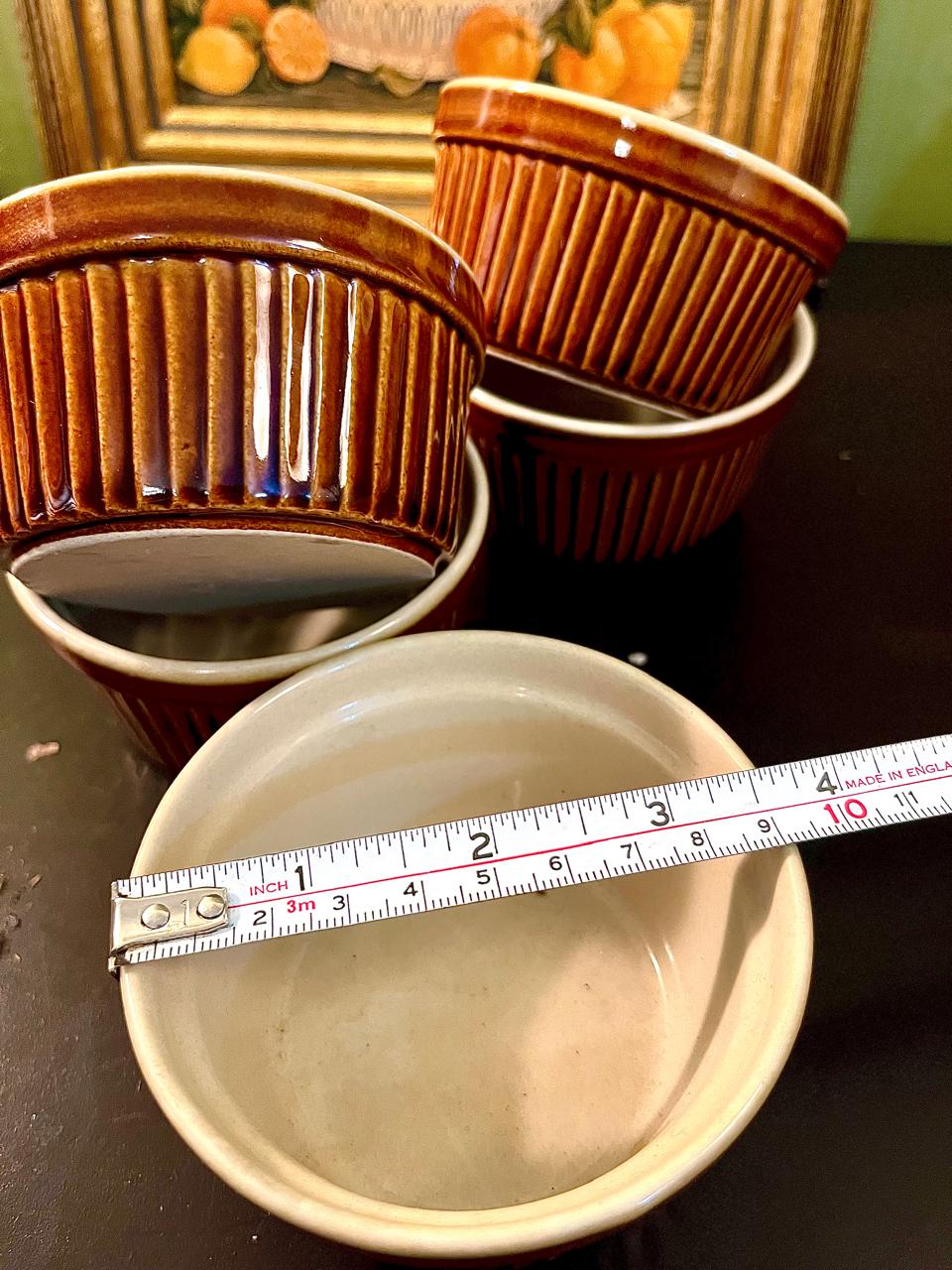 5-Piece Brown Ribbed Oven-Safe Stoneware Ramekin Set 4-Inch