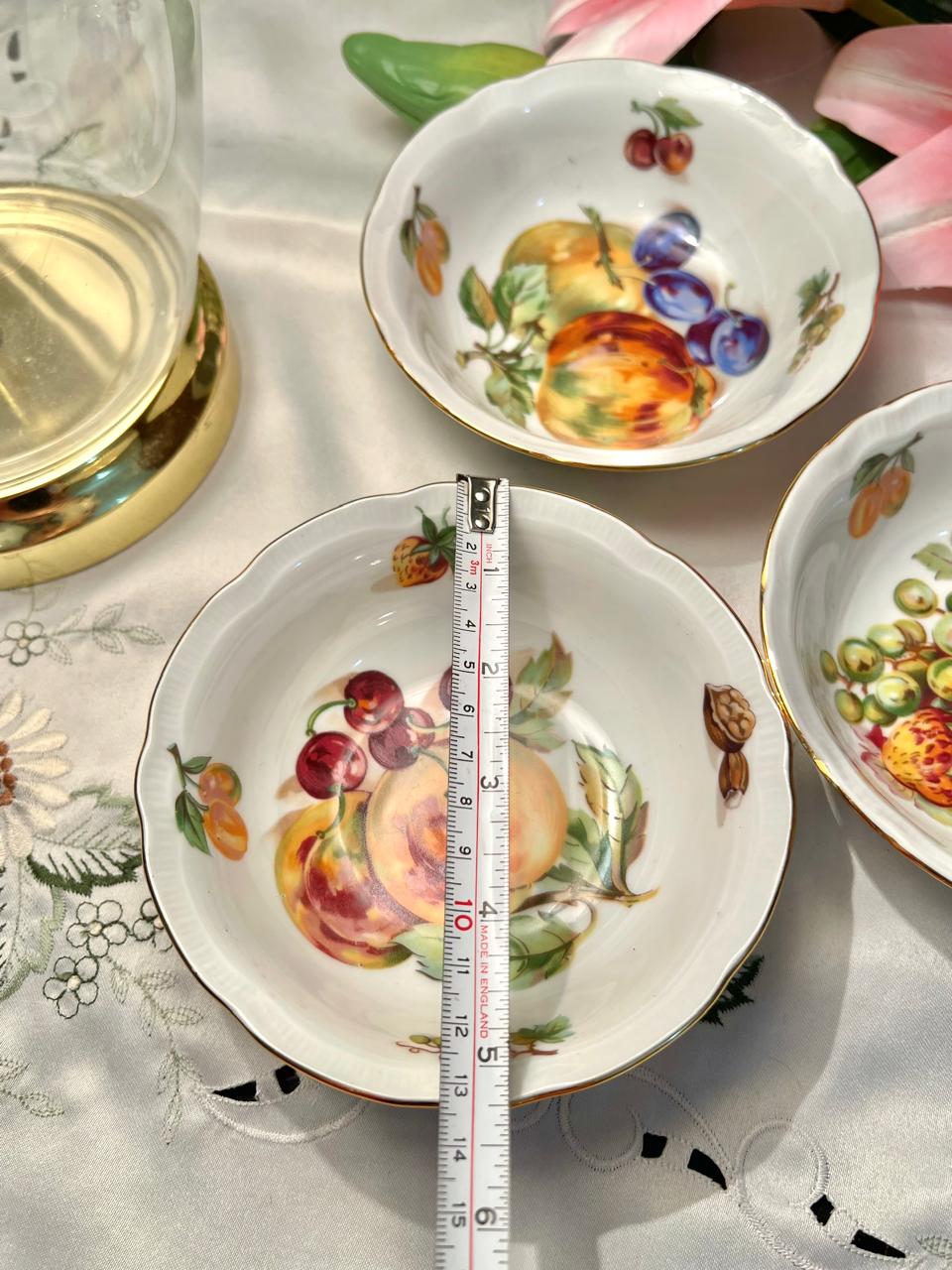 3-Piece Czechoslovakia Fruit Bowls 5 in Gold Rim