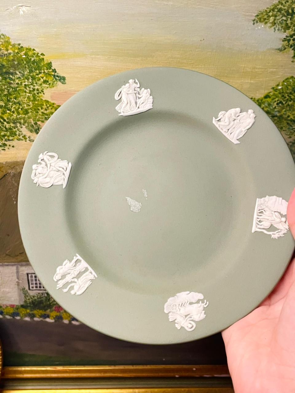 Rare Find Wedgwood Jasperware Green Decor Plate | England