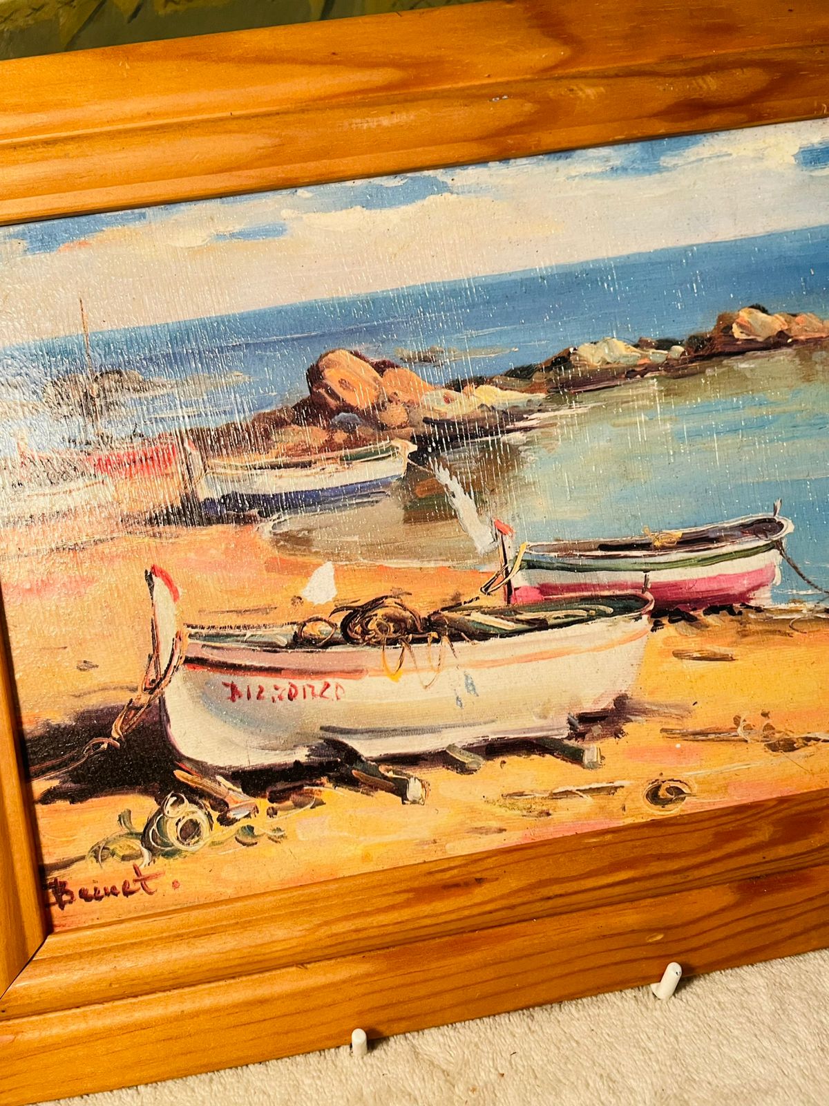 Robert Sills Original Oil Painting – Italian Fishing Boats | Vintage Framed Art from Gallery of California