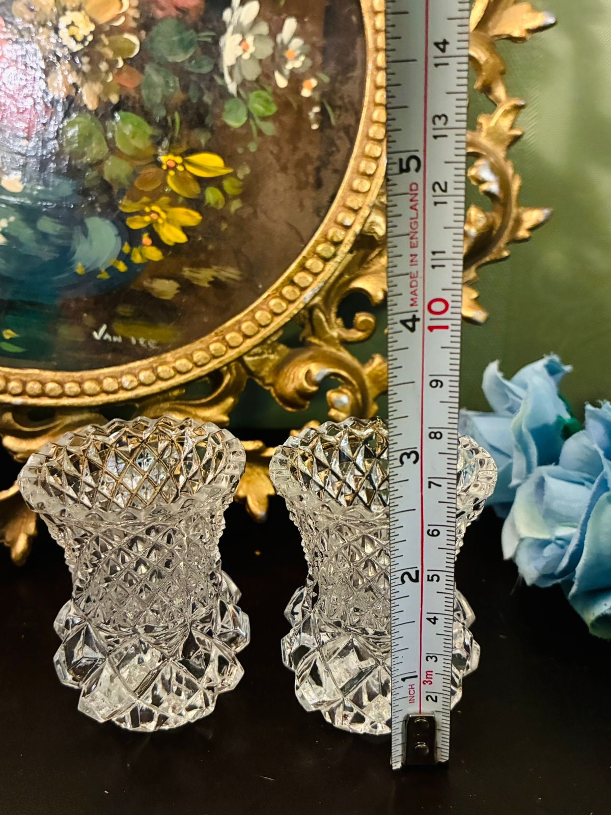 Pair of Vintage Clear Cut Crystal Vases or Toothpick Holders