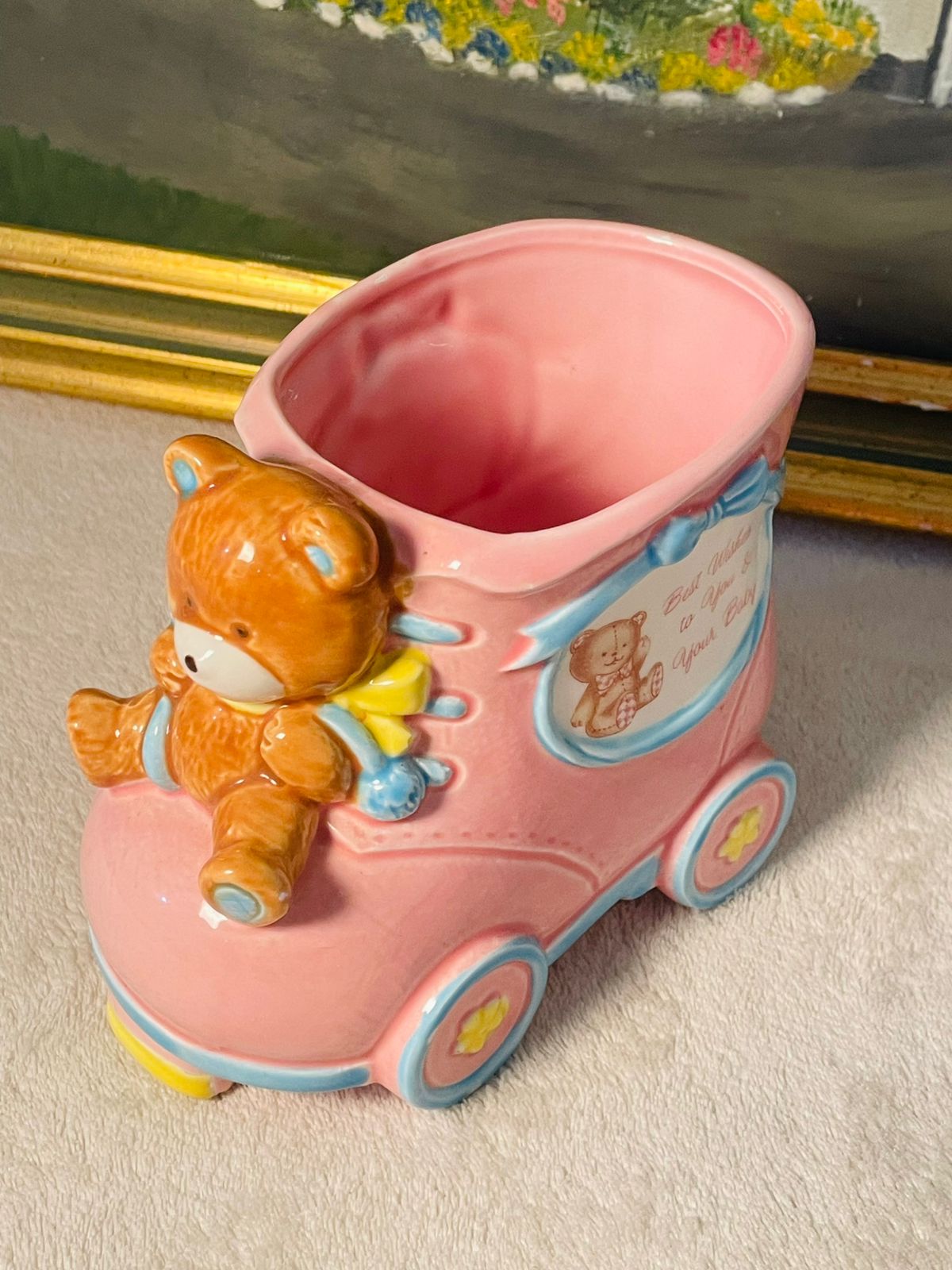Vintage Baby Pink Rocking Planter – Pastel Ceramic – Made in Japan