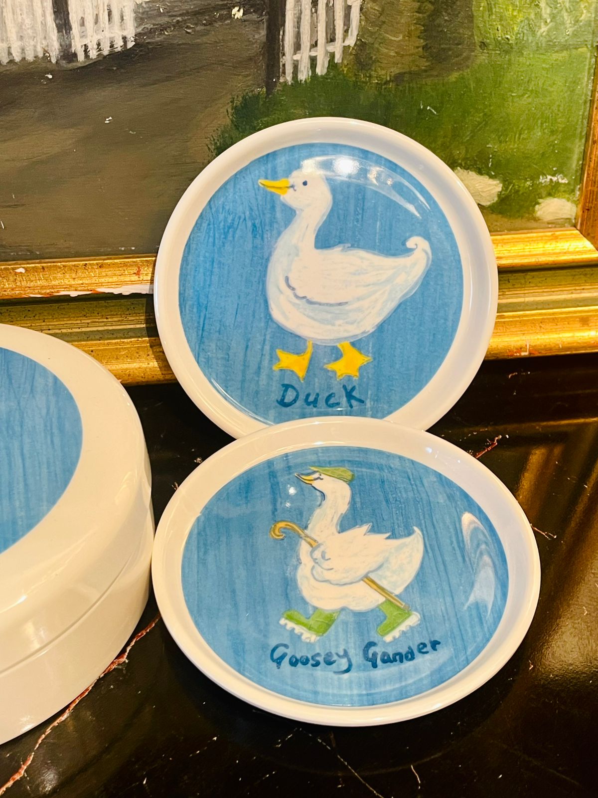 Wilscombe Somerset England “Goosey Lucy” Vintage Coasters Set with Holder
