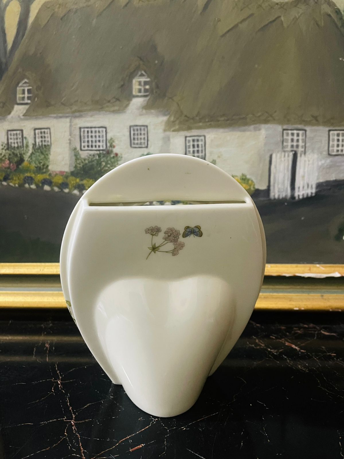 Oval Porcelain Bud Vase with Wildflower Design – 5.5” Vintage English Ceramic