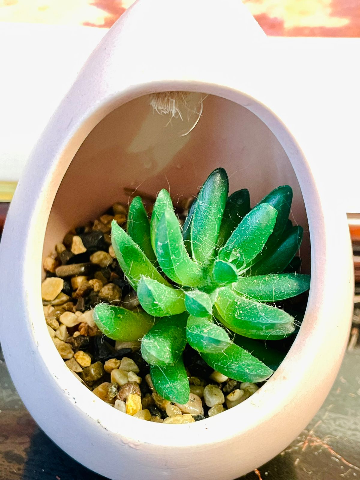 Pink Hanging Ceramic Planter with Artificial Succulent – Decorative Hanging Pot with Rope