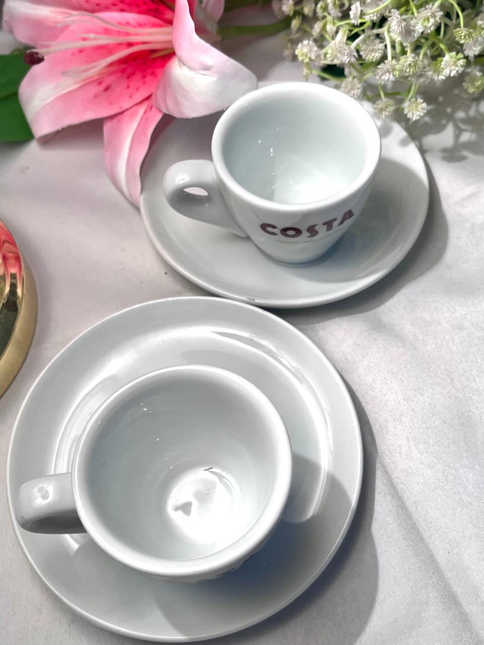 Costa White Coffee Cups & Saucers 4-Piece Set 3 Inch