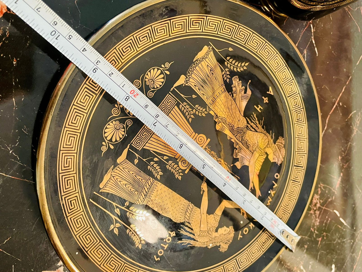 Rare find - 24kt Gold Greece Black & Gold Set of Decorative Plate & Vases – Handcrafted Mythological Design - Set of 3 - Home Decor