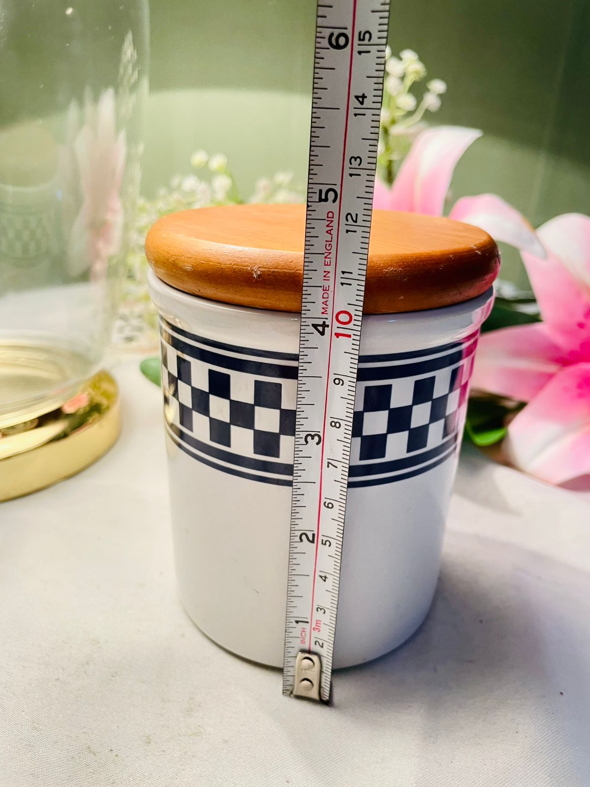 International Tableworks Checkered Ceramic Jar Airtight 4.5 in