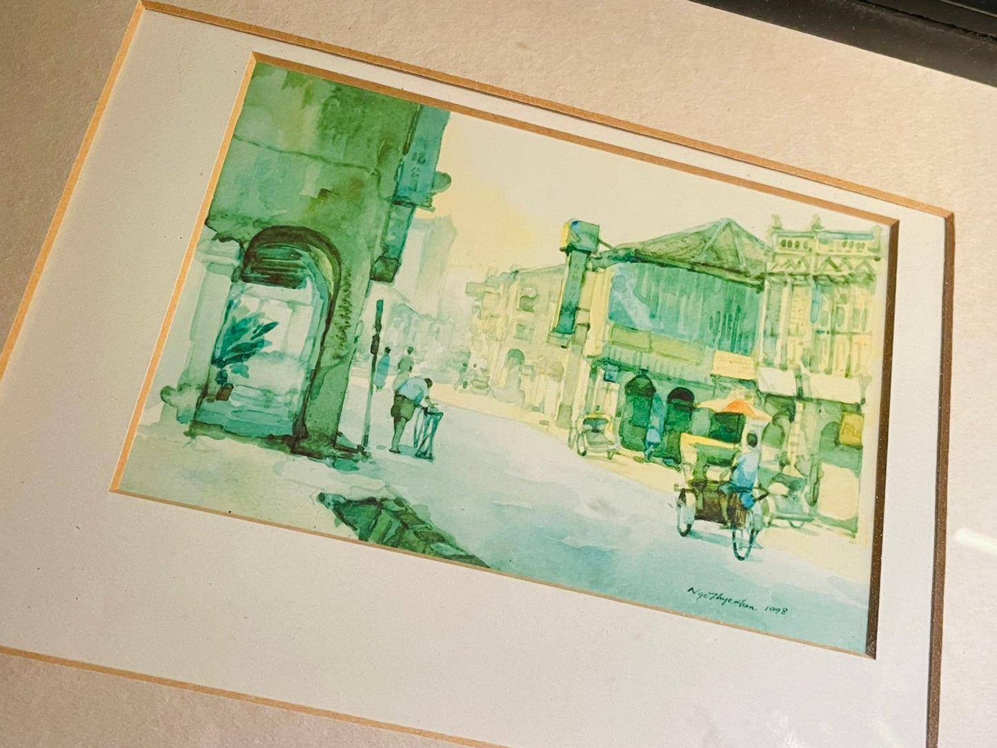 Set of 2 Original Watercolour Frames by Tan Choon Ghee | Penang Street Scene (1978)