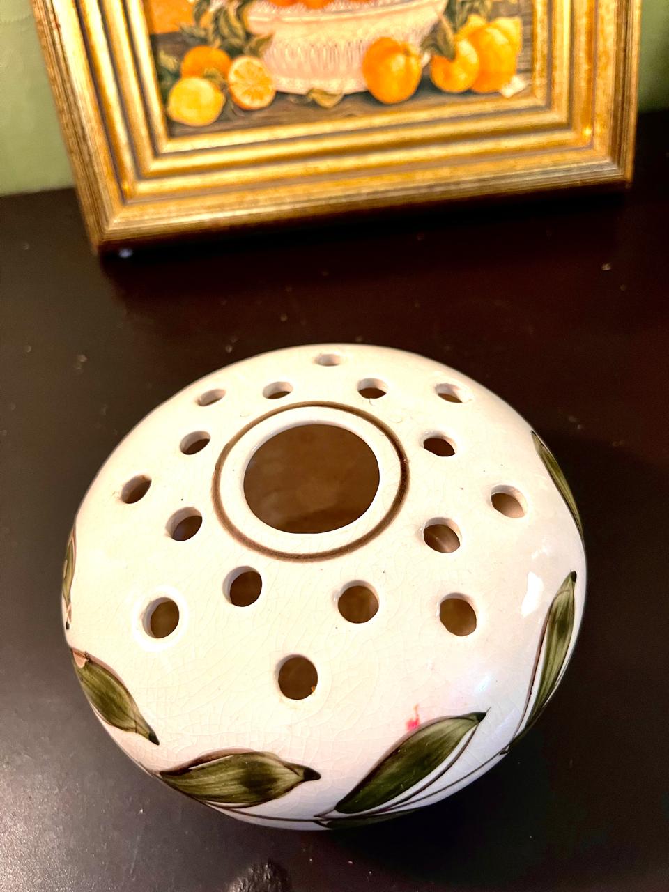 Vintage Ceramic Flower Frog Vase 4 Inch – Hand Painted Floral Holder