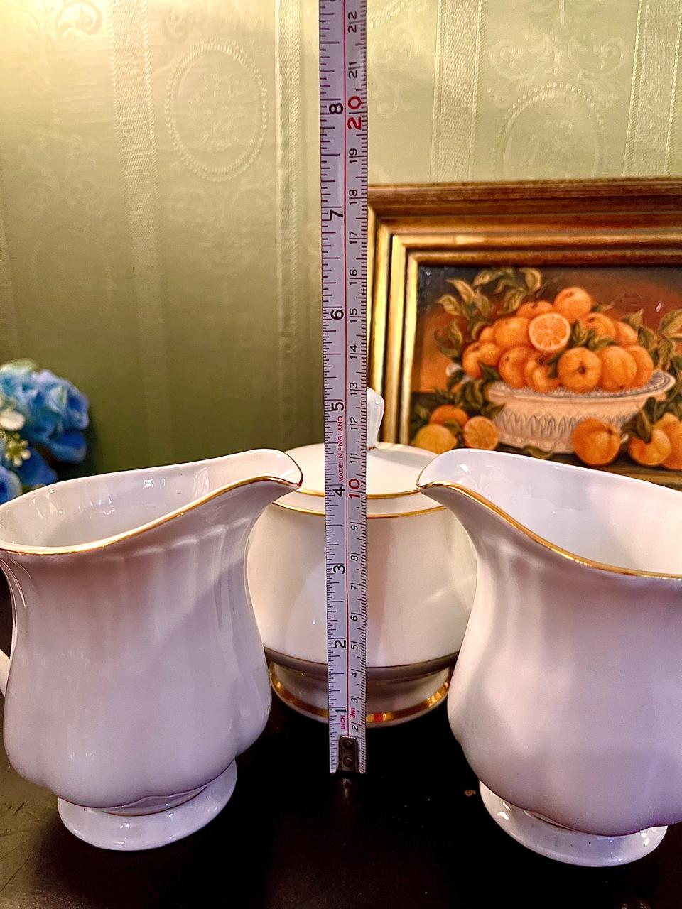 Vintage White Gold Trim Creamer & Sugar Bowl Set 10 cm