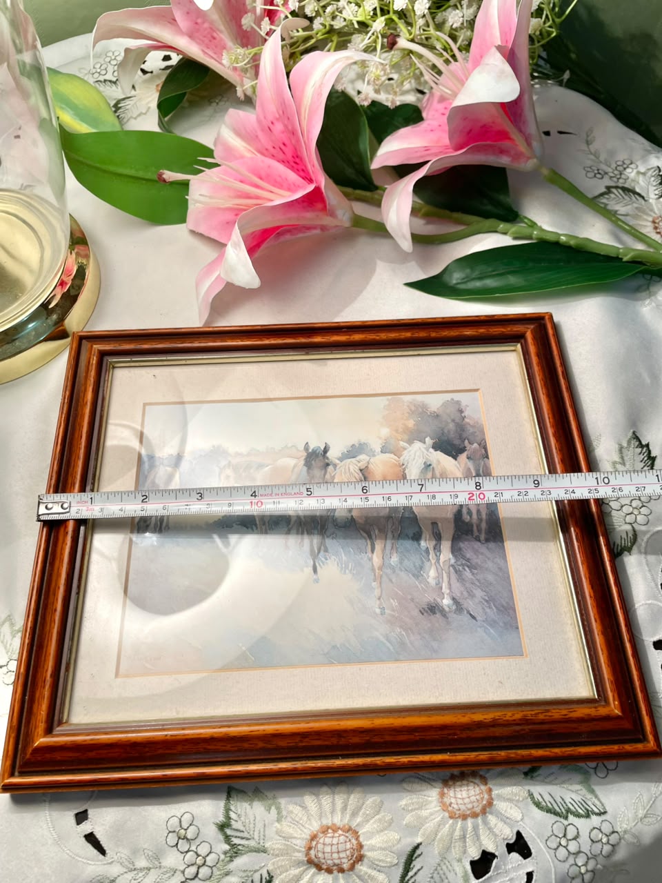 Vintage watercolor artwork is "Horses in the Wetlands" by the watercolor artist David Harmer Made in England 10.5 inch