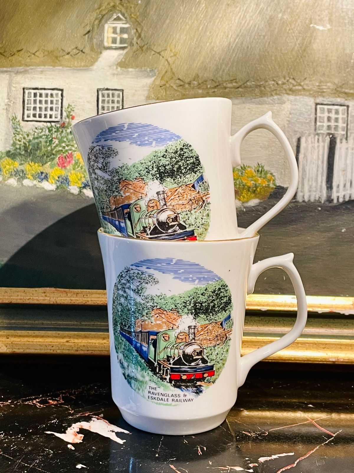 Set of 2 Vintage Bone China Mugs – The Ravenglass & Eskdale Railway Scenic Train Design