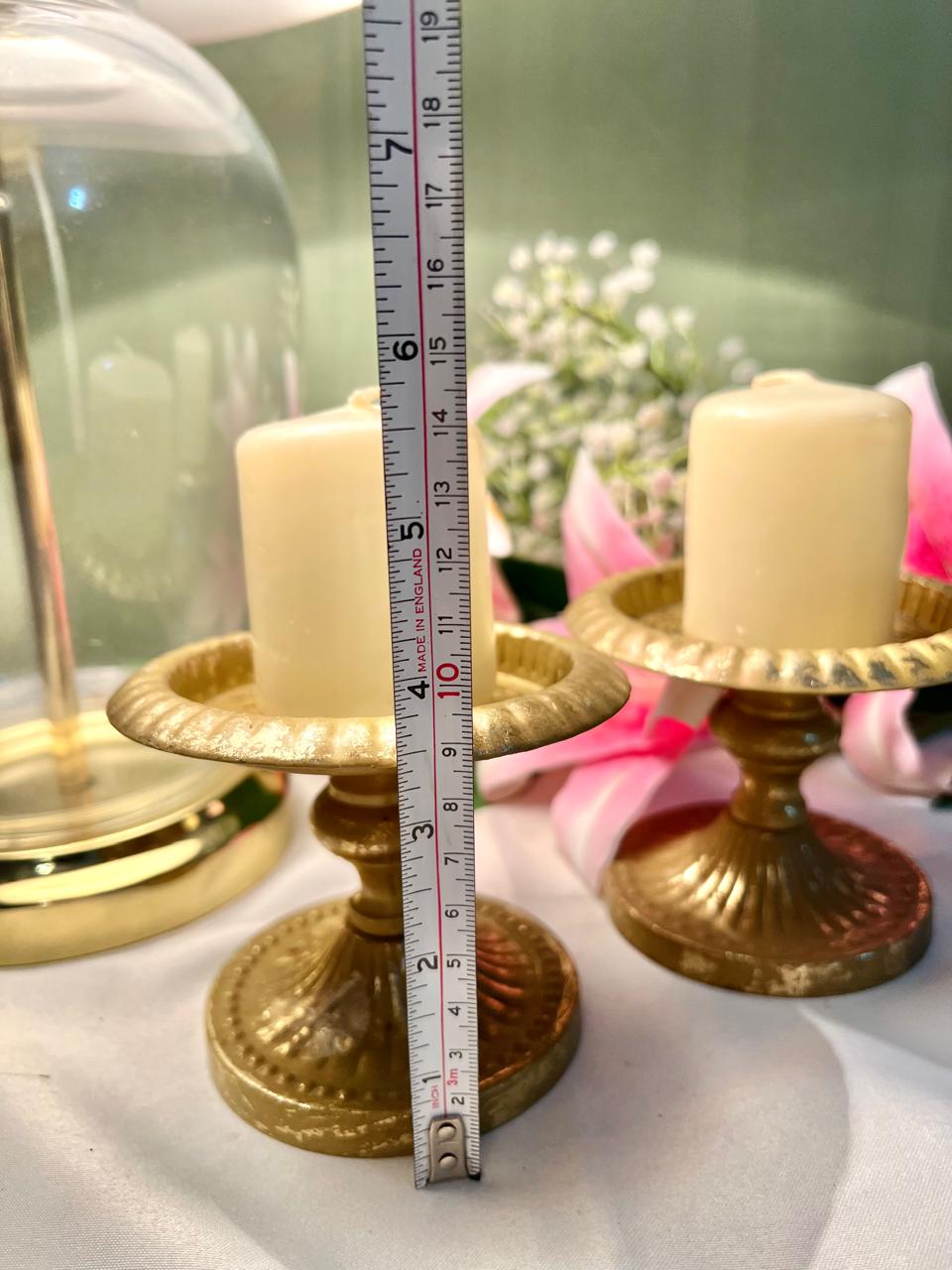 Brass Candlestick Holders with Cream Candles Set of 2